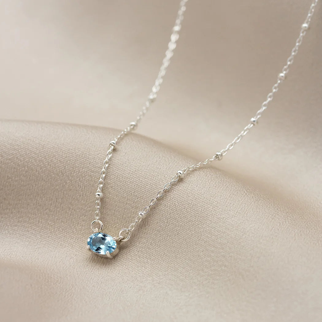 Aquamarine Oval Crystal Necklace