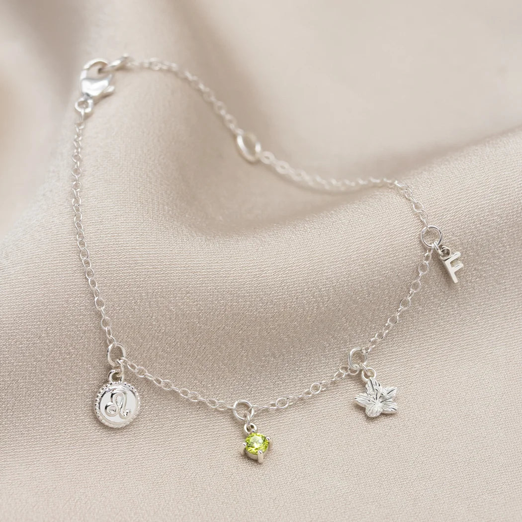 August Birthday Symbols Charm Bracelet