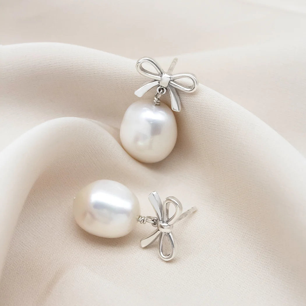 Pearl Bow Drop Earrings - Bonnie