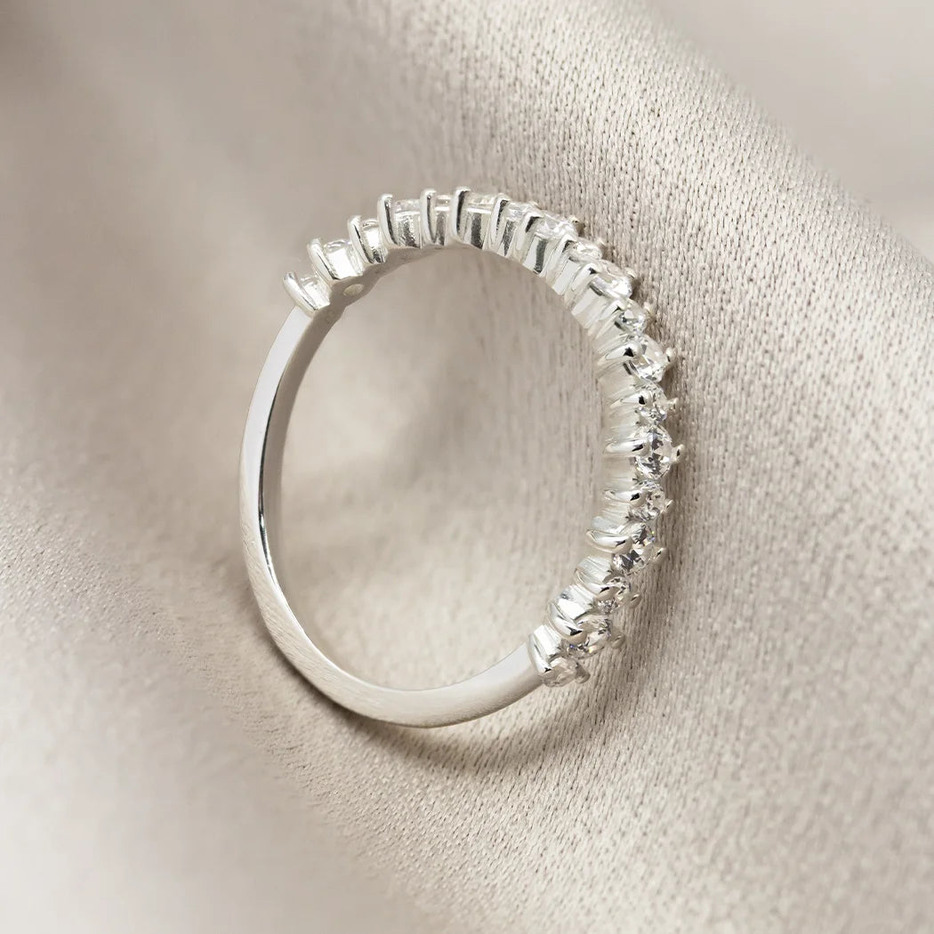 Sterling Silver Round Half Eternity Band Ring - Stella