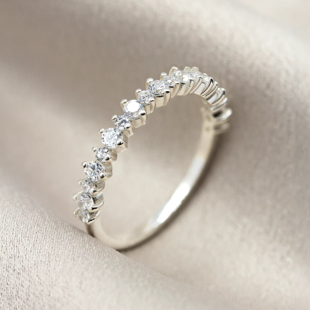 Sterling Silver Round Half Eternity Band Ring - Stella