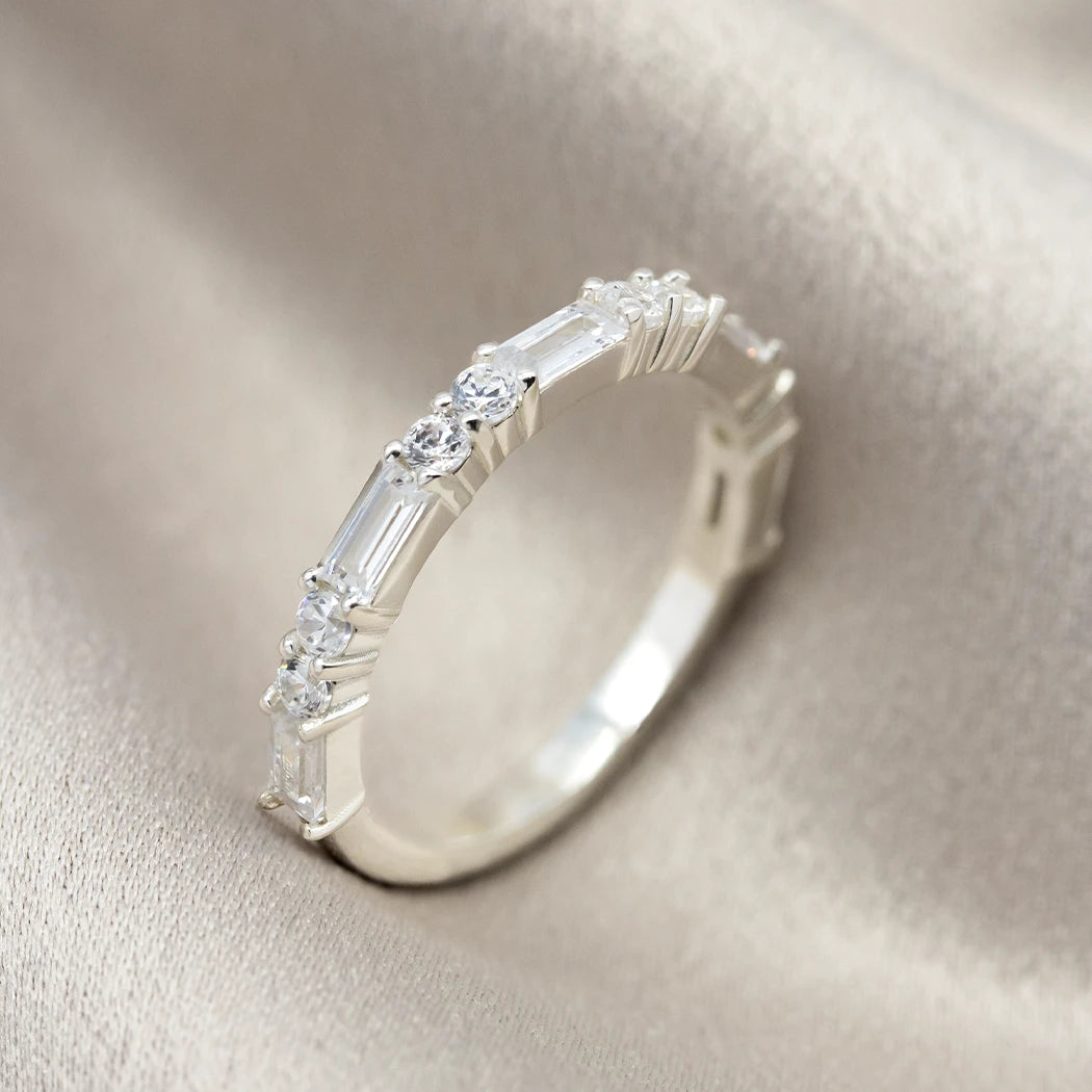 Sterling Silver Baguette Three Quarter Eternity Ring - Renn
