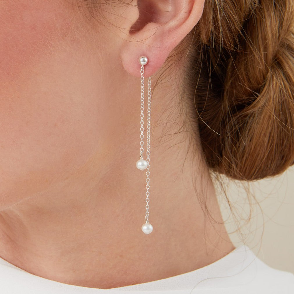Pearl and Long Chain Ear Jacket - Winrey