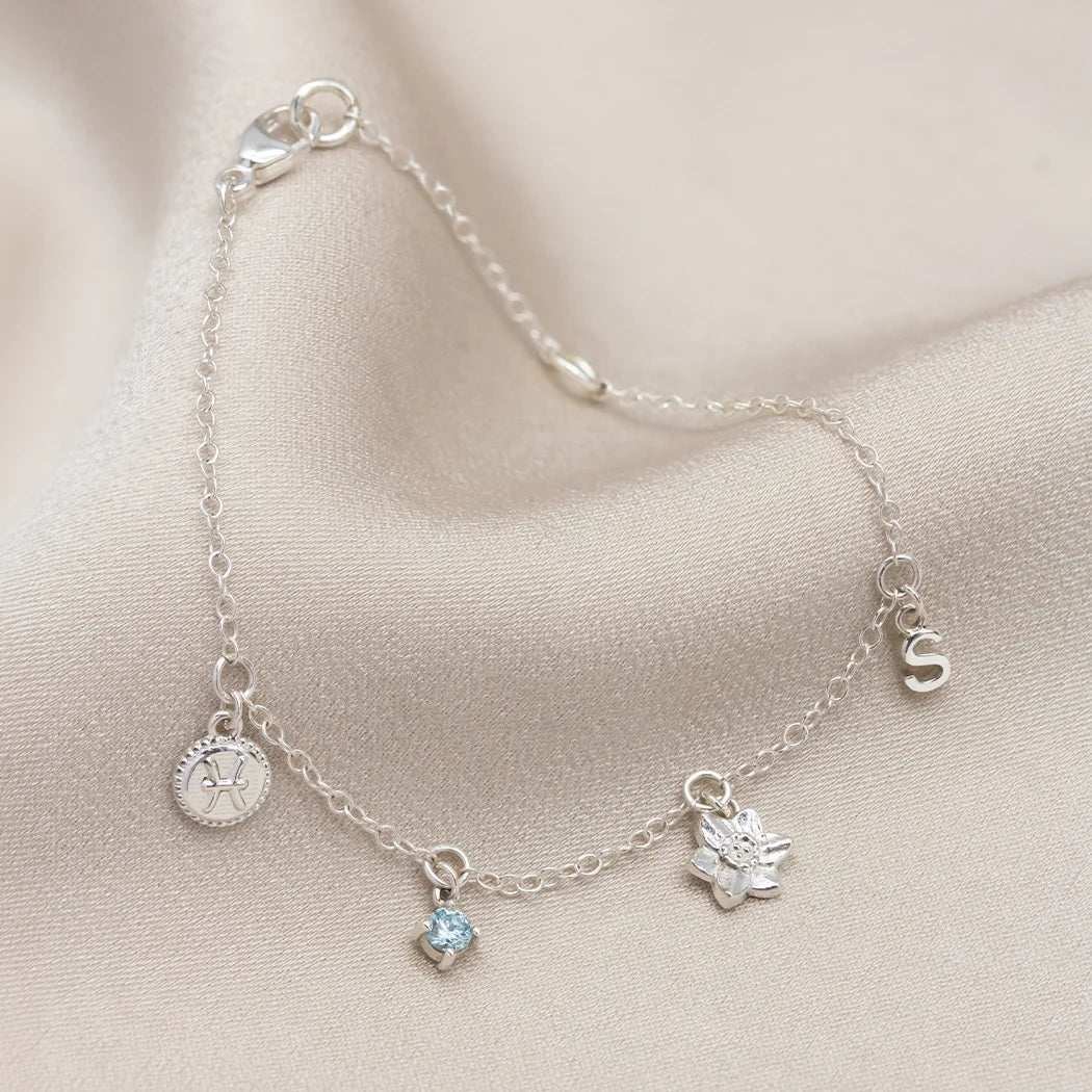 March Birthday Symbols Charm Bracelet