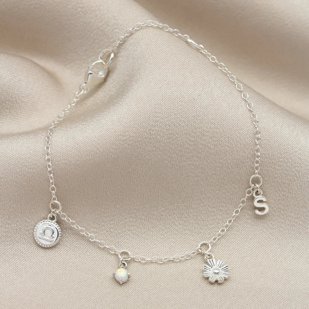 October Birthday Symbols Charm Bracelet