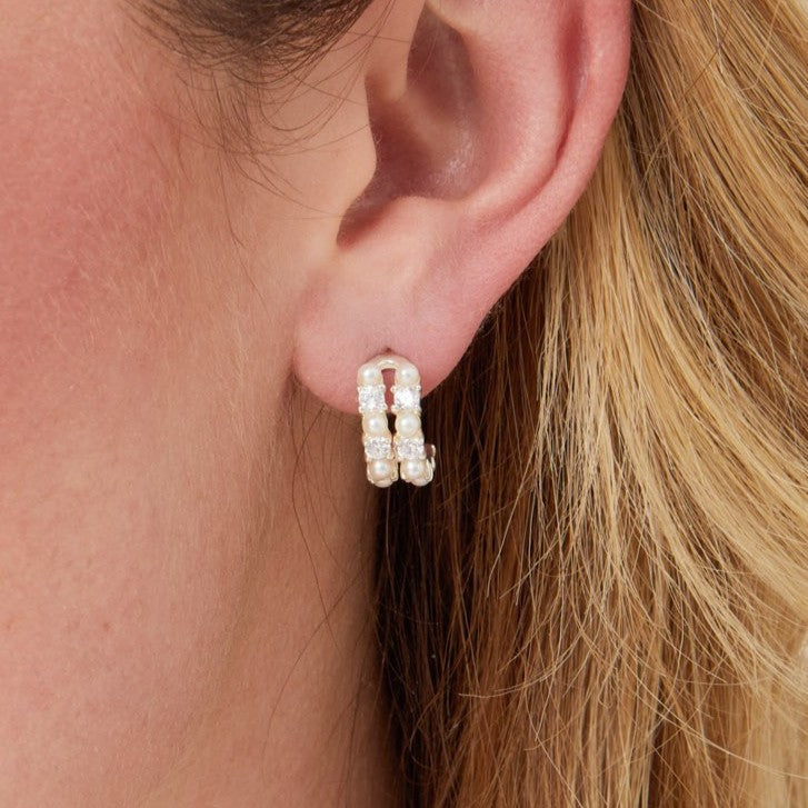 Dainty double strand crystal and pearl hoops - Stevie