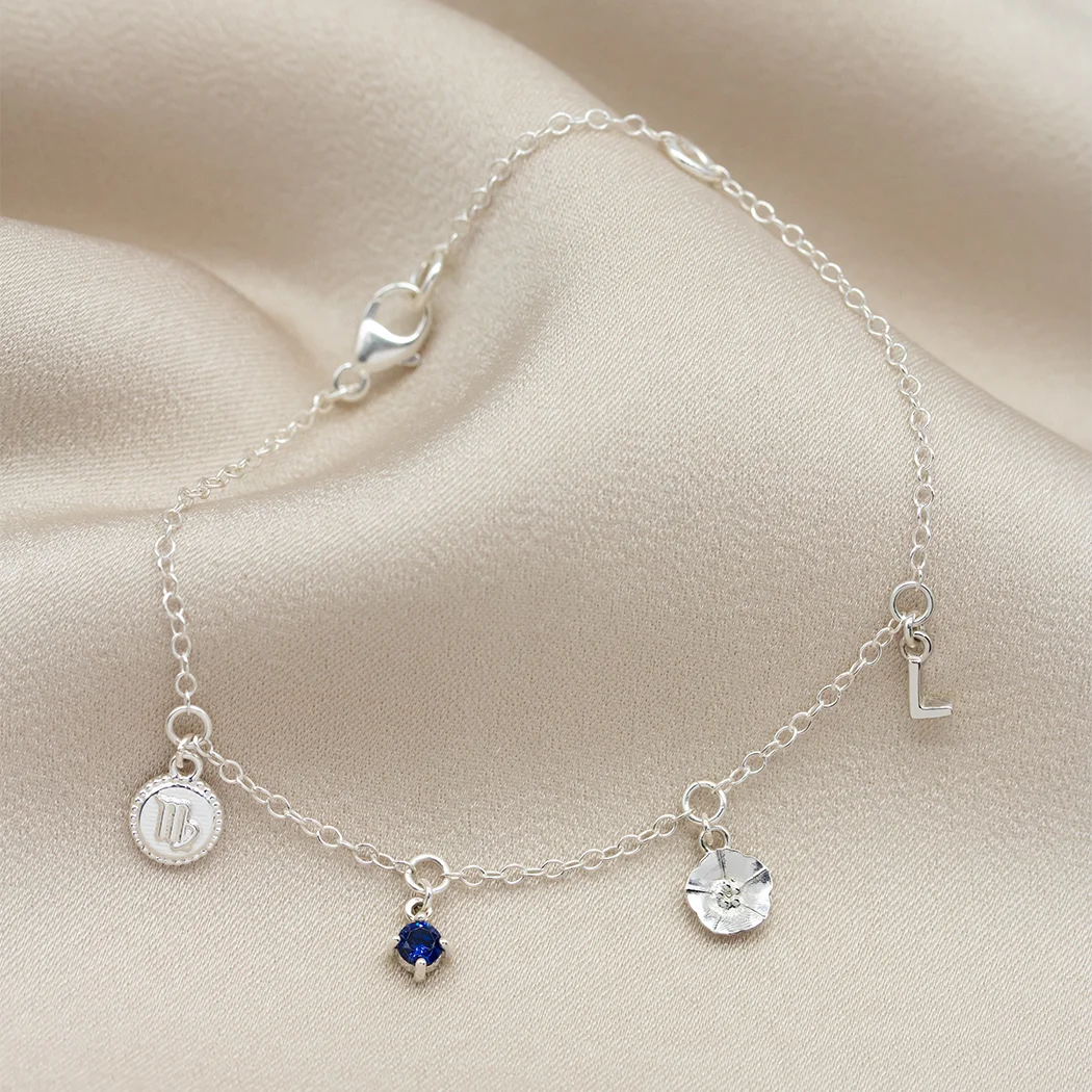 September Birthday Symbols Charm Bracelet
