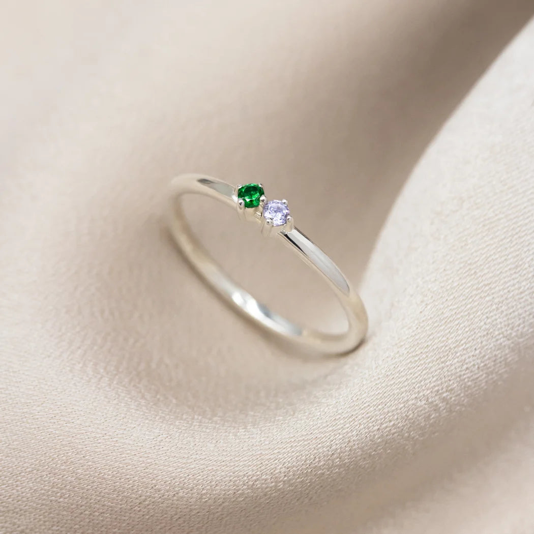 Mini Two Stone Crystal Birthstone Ring