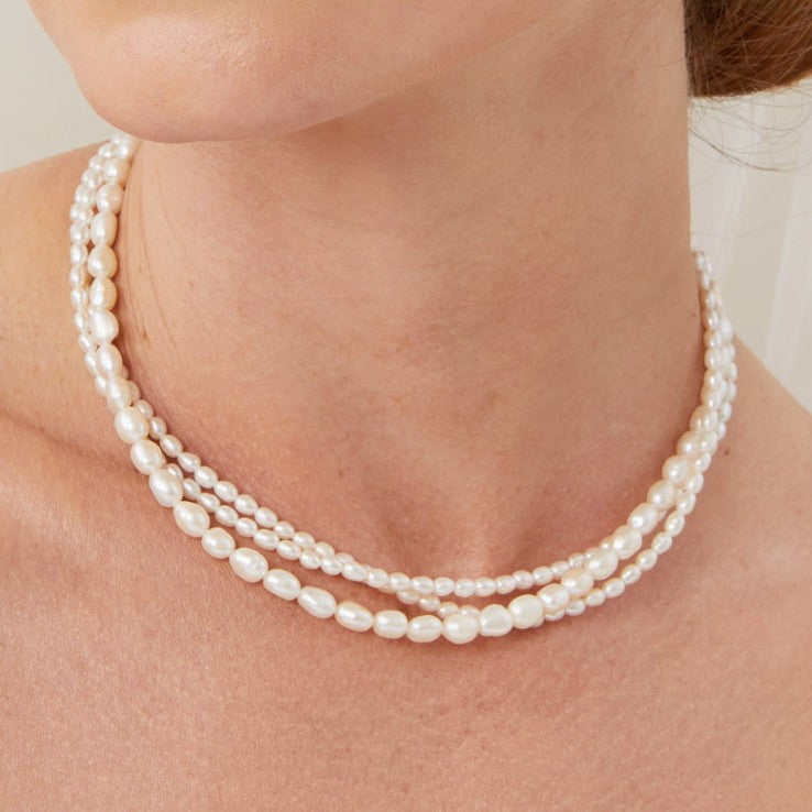 Pearl Three Strand Choker Necklace - Suri