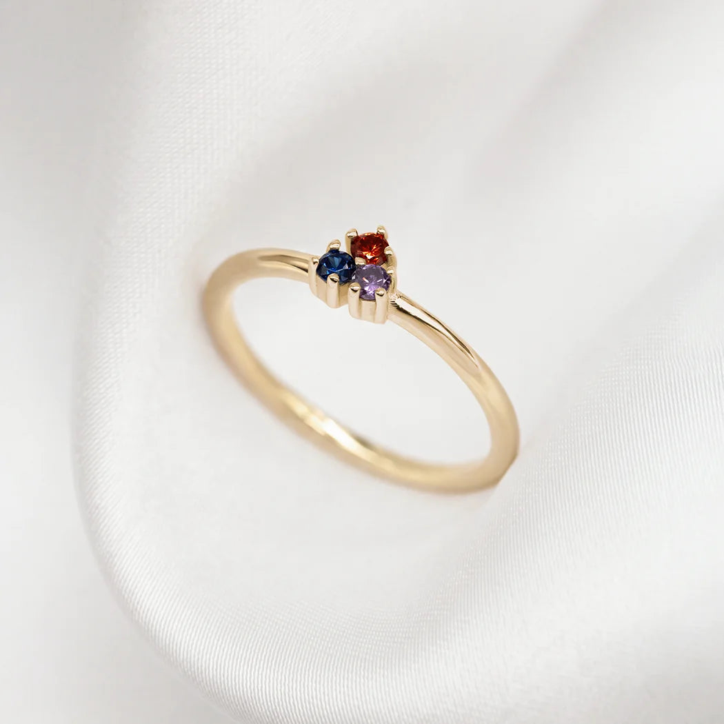 Mini Three Stone Crystal Birthstone Ring