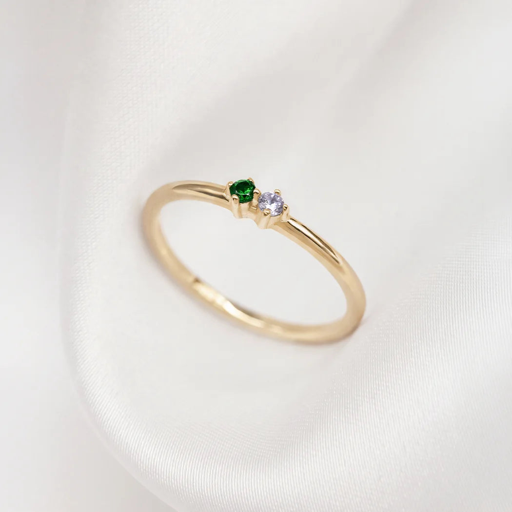 Mini Two Stone Crystal Birthstone Ring