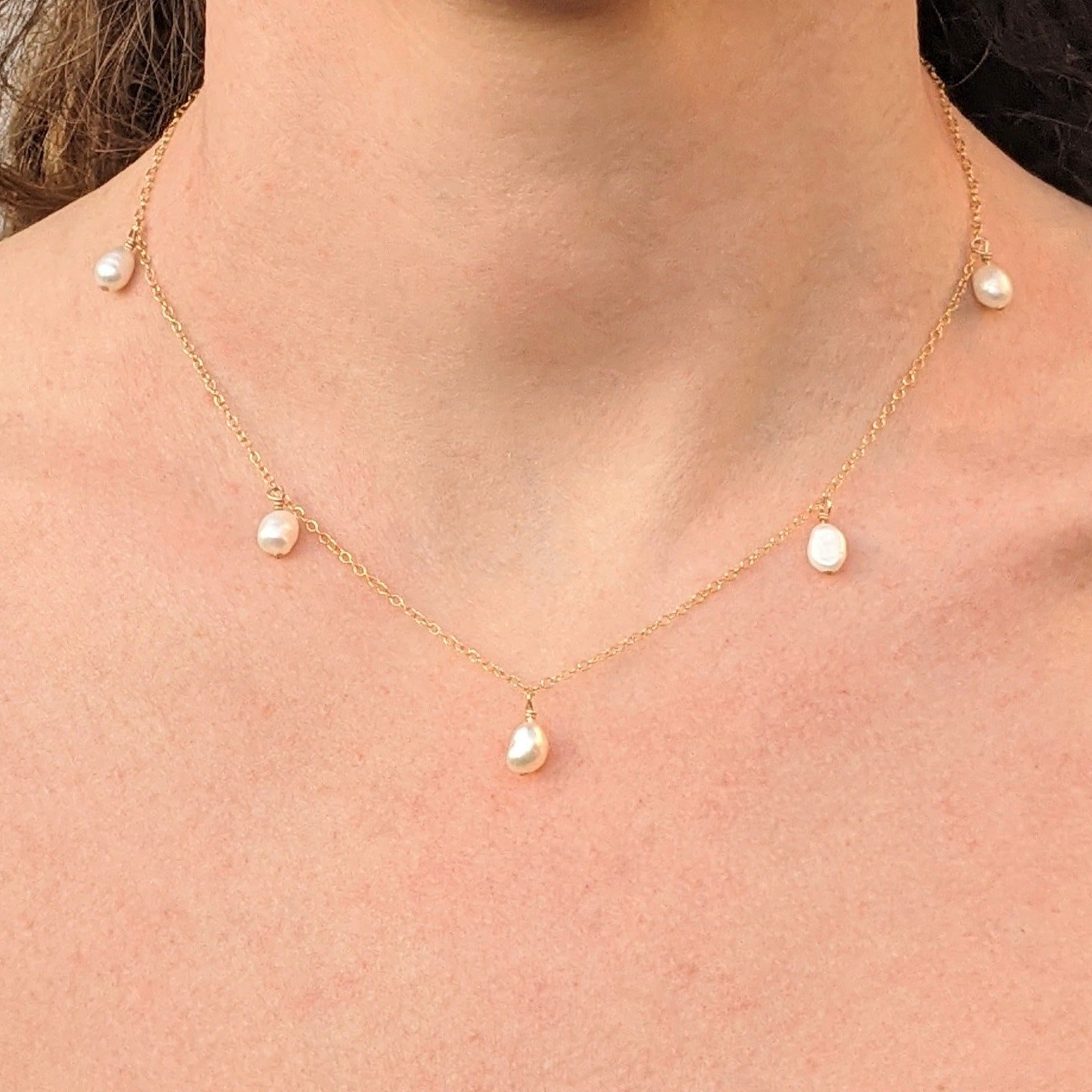 5 small baroque pearl necklace Annalise model closeup
