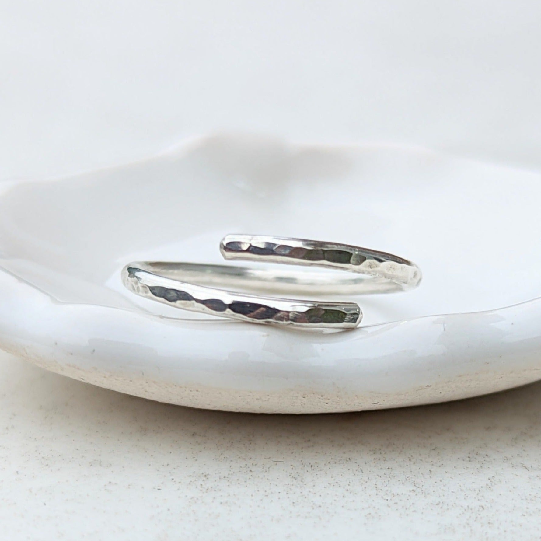 Adjustable hammered silver ring