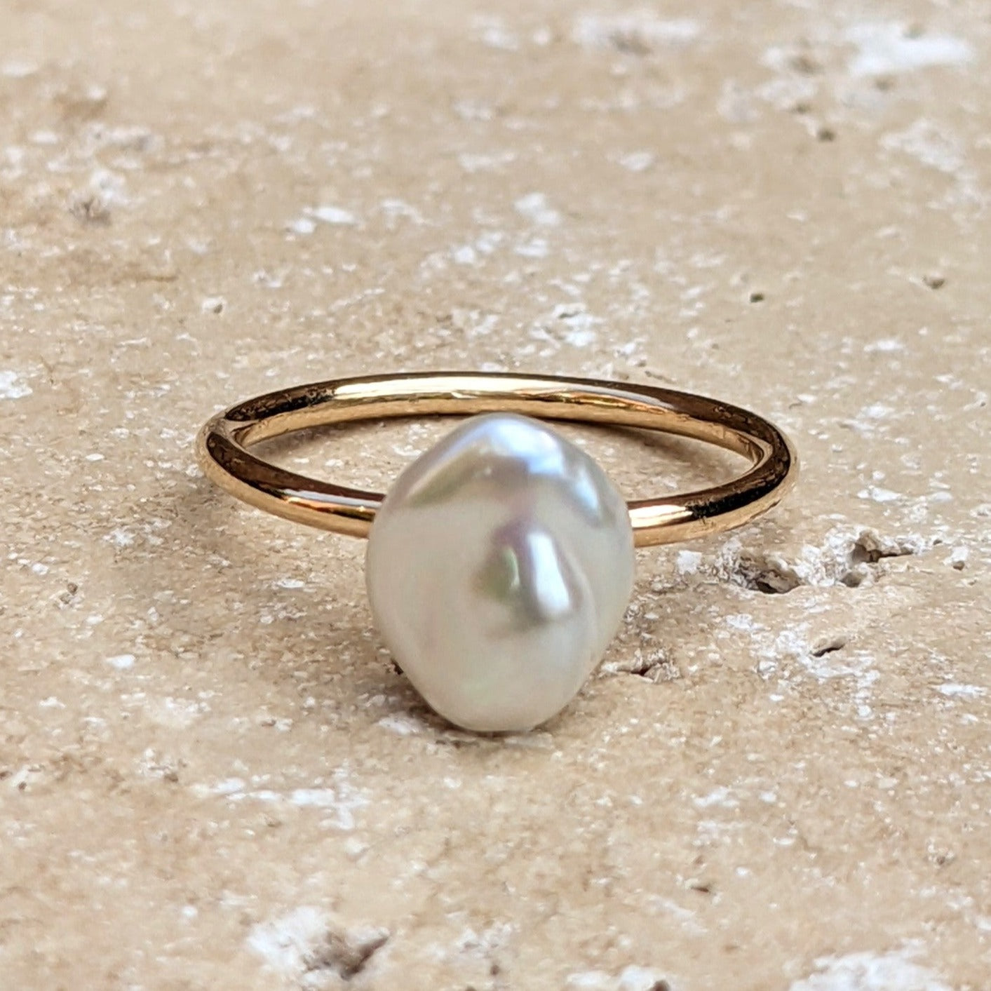 Gold baroque pearl ring
