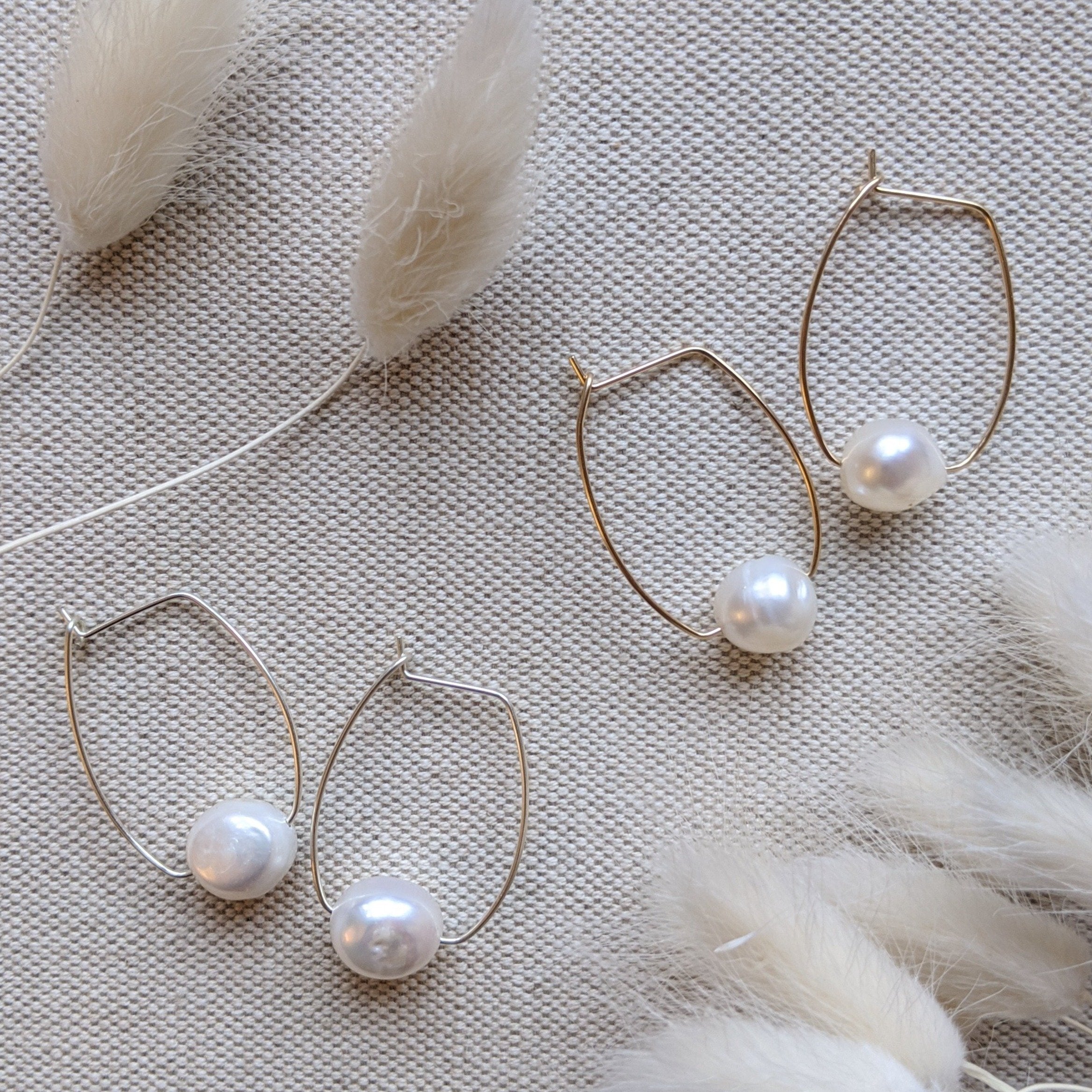 Two pairs of Chloe single freshwater pearl drop hoop earrings