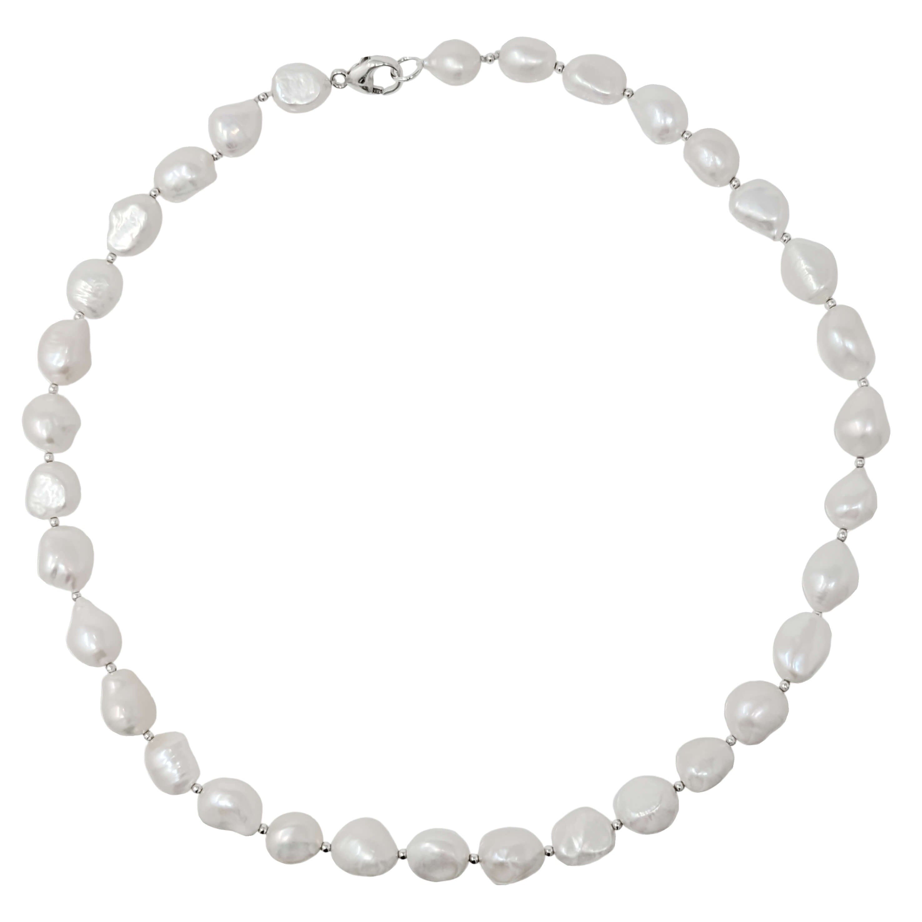 chunky baroque pearl necklace in sterling silver on white background