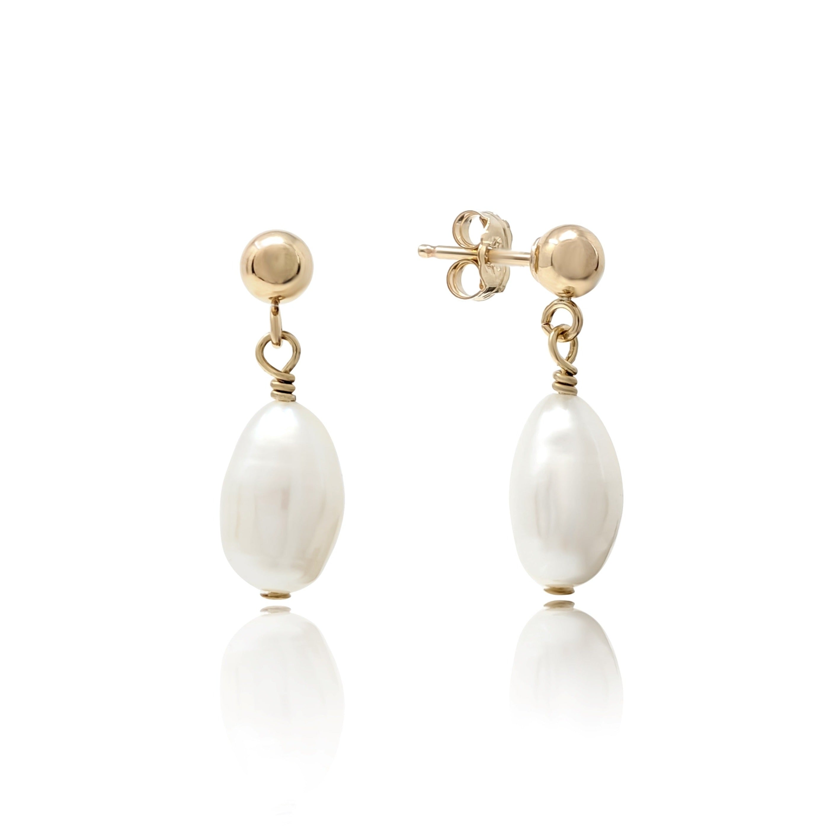 Gold filled ball stud pearl drop earrings