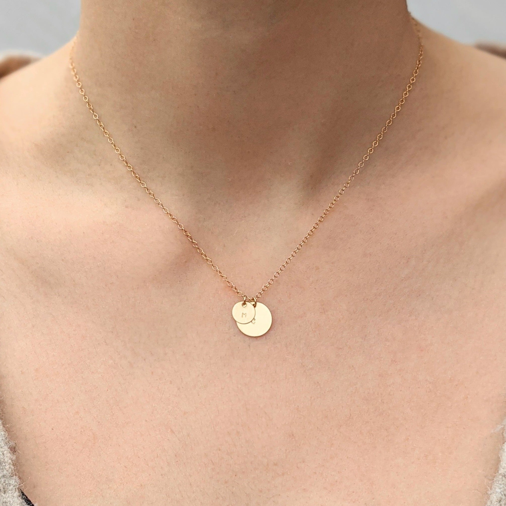 Gold personalised initialled disc pendant necklace
