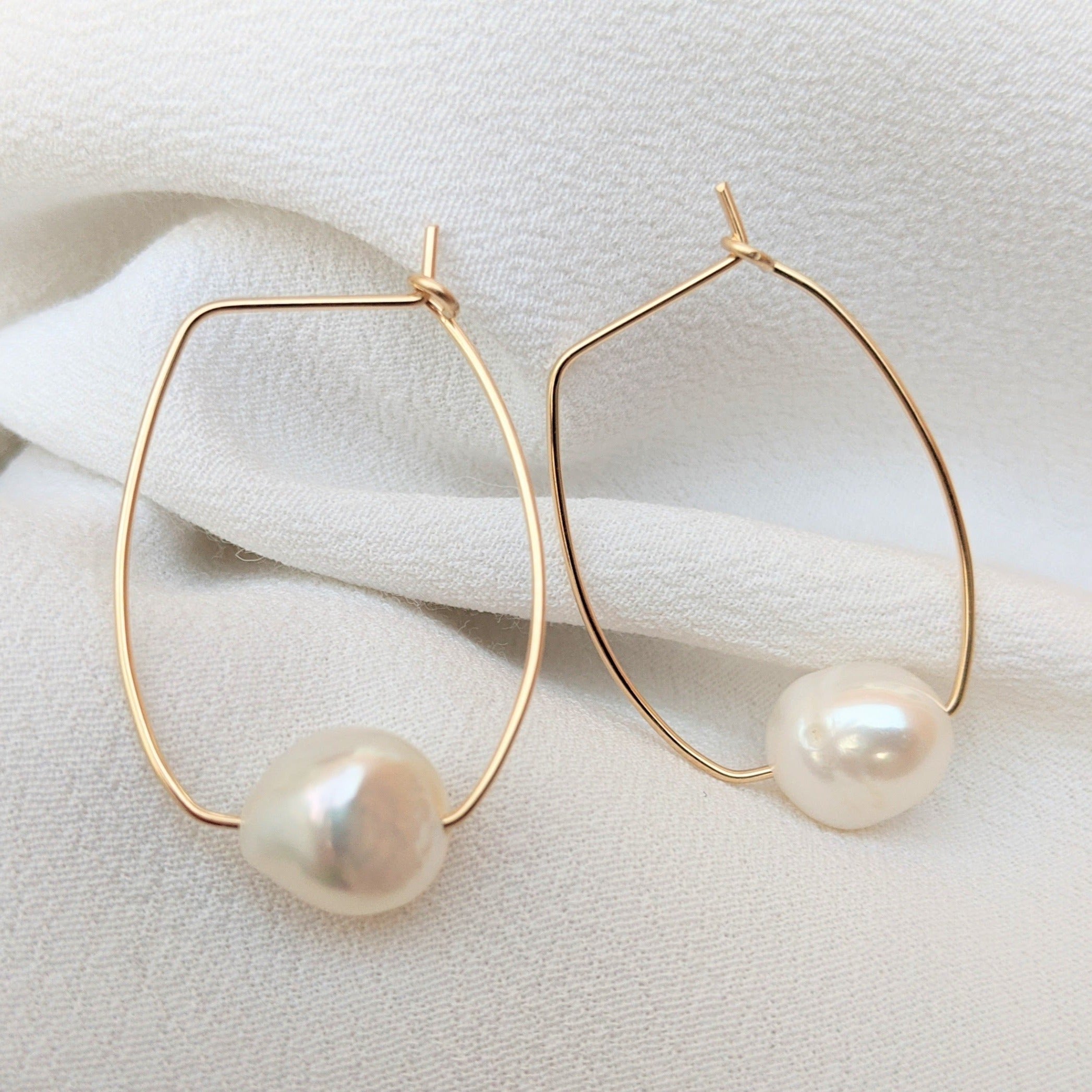14k gold filled baroque pearl hoop earrings