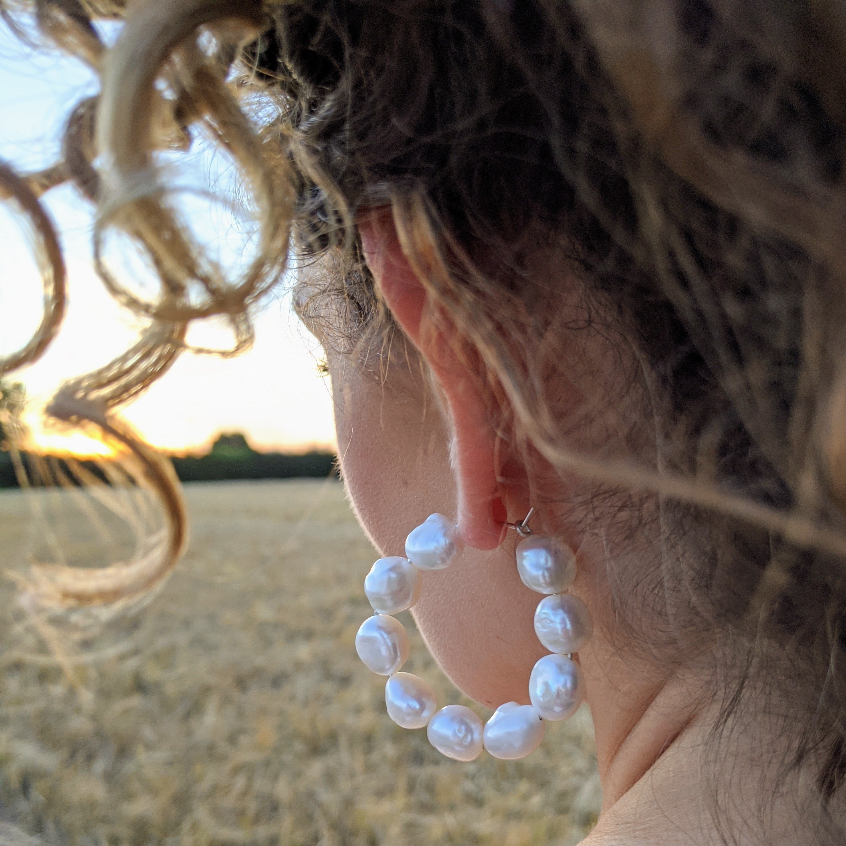 sideshot large freshwater baroque earrings