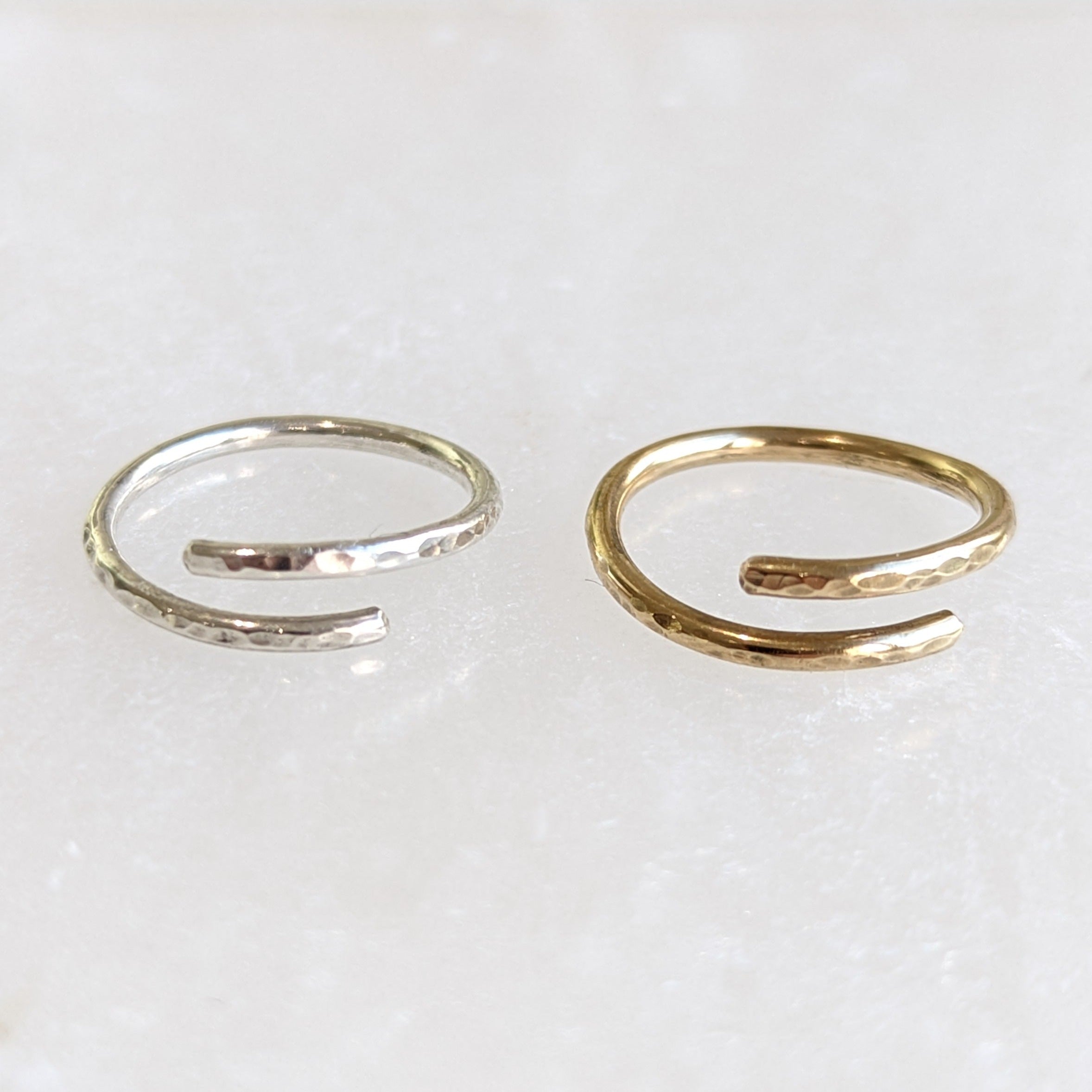 Silver and gold adjustable hammered rings