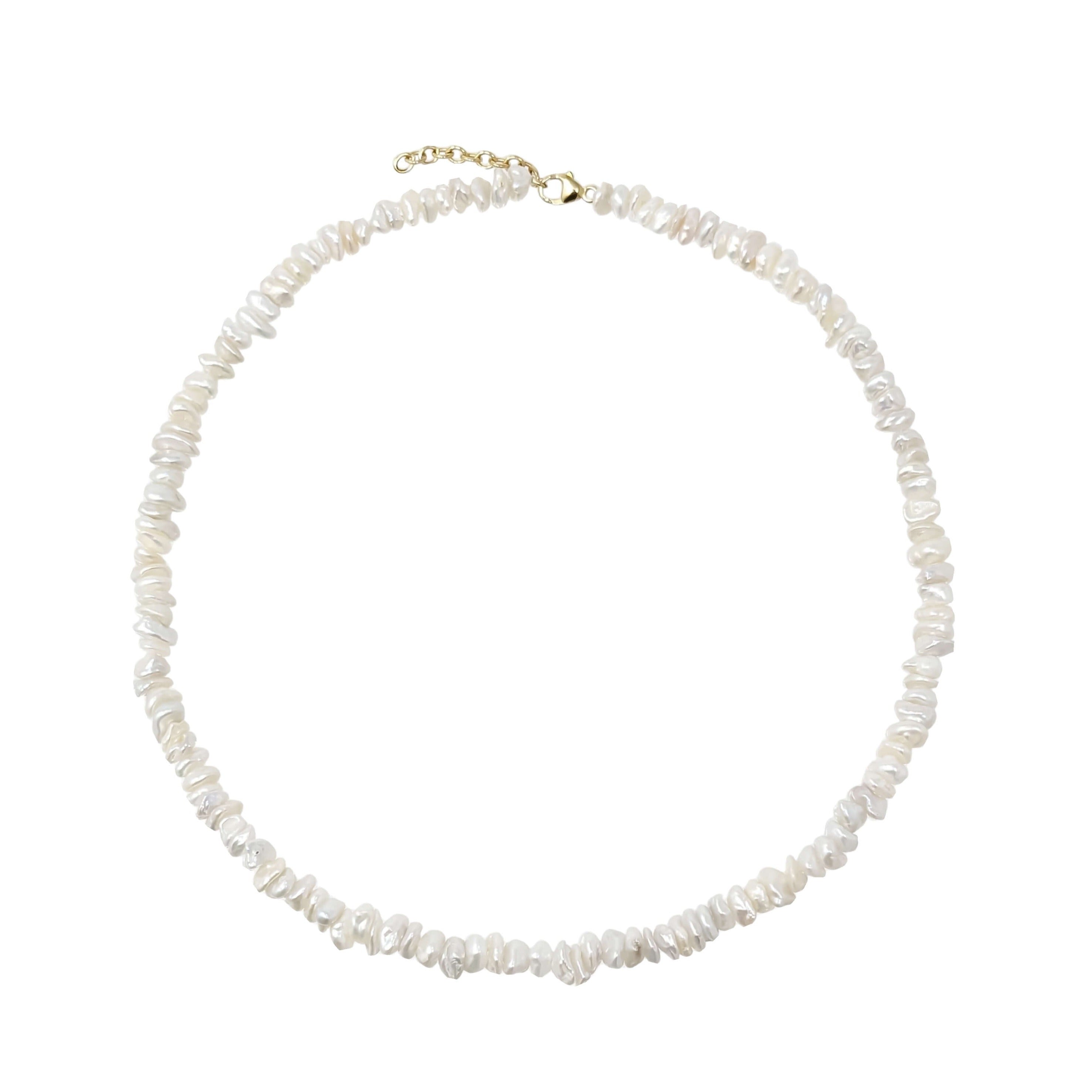 irregular keshi pearl necklace on white background