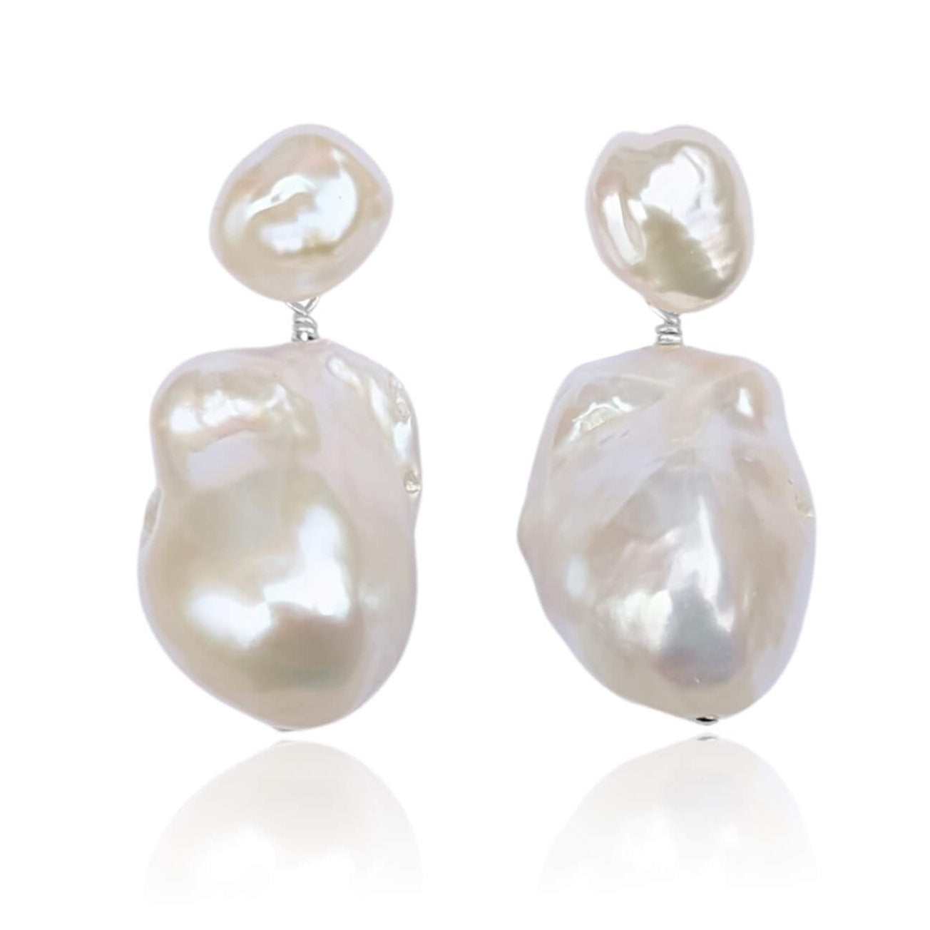 Large fireball pearl stud drop earrings in sterling silver