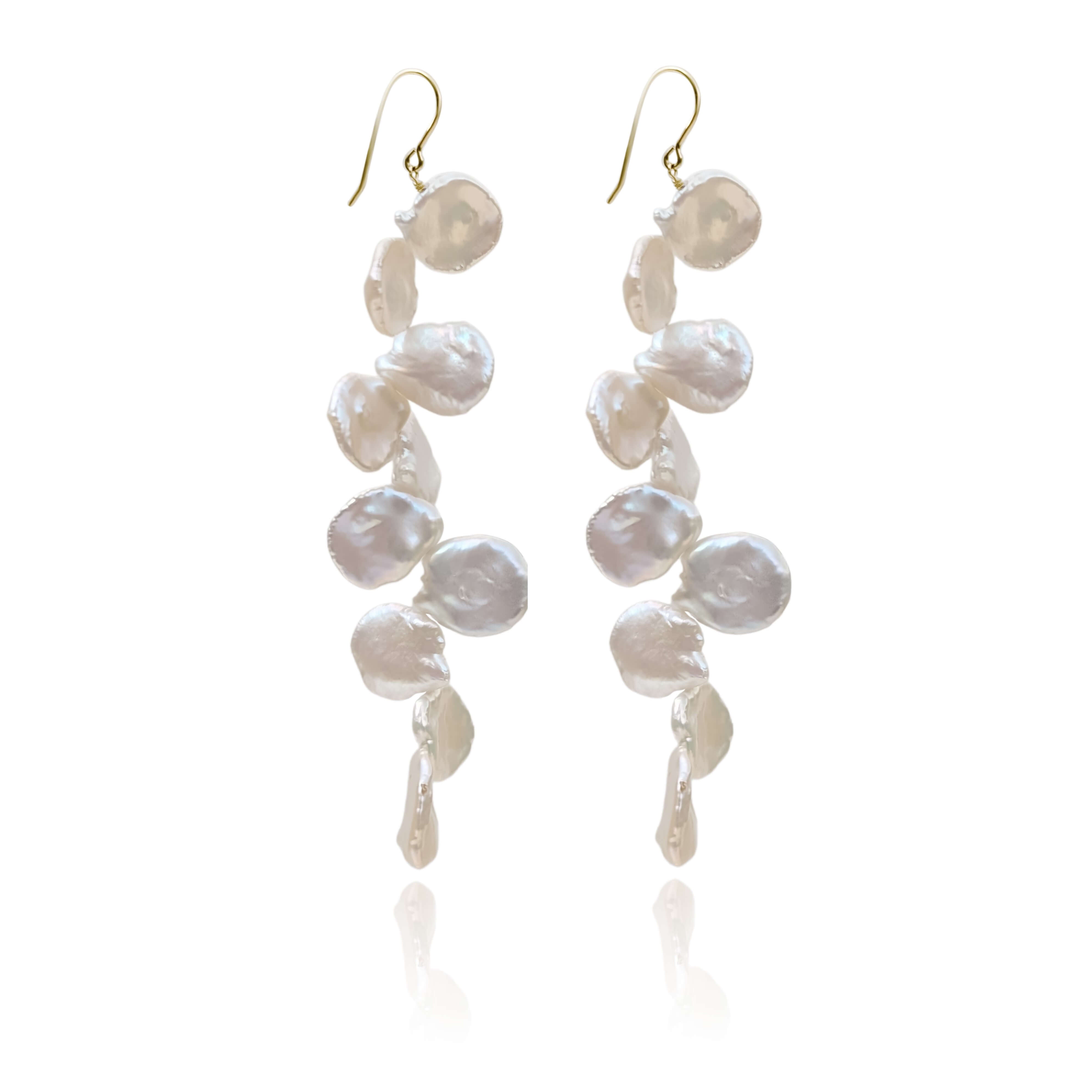Long drop keshi pearl bridal earrings with gold hook