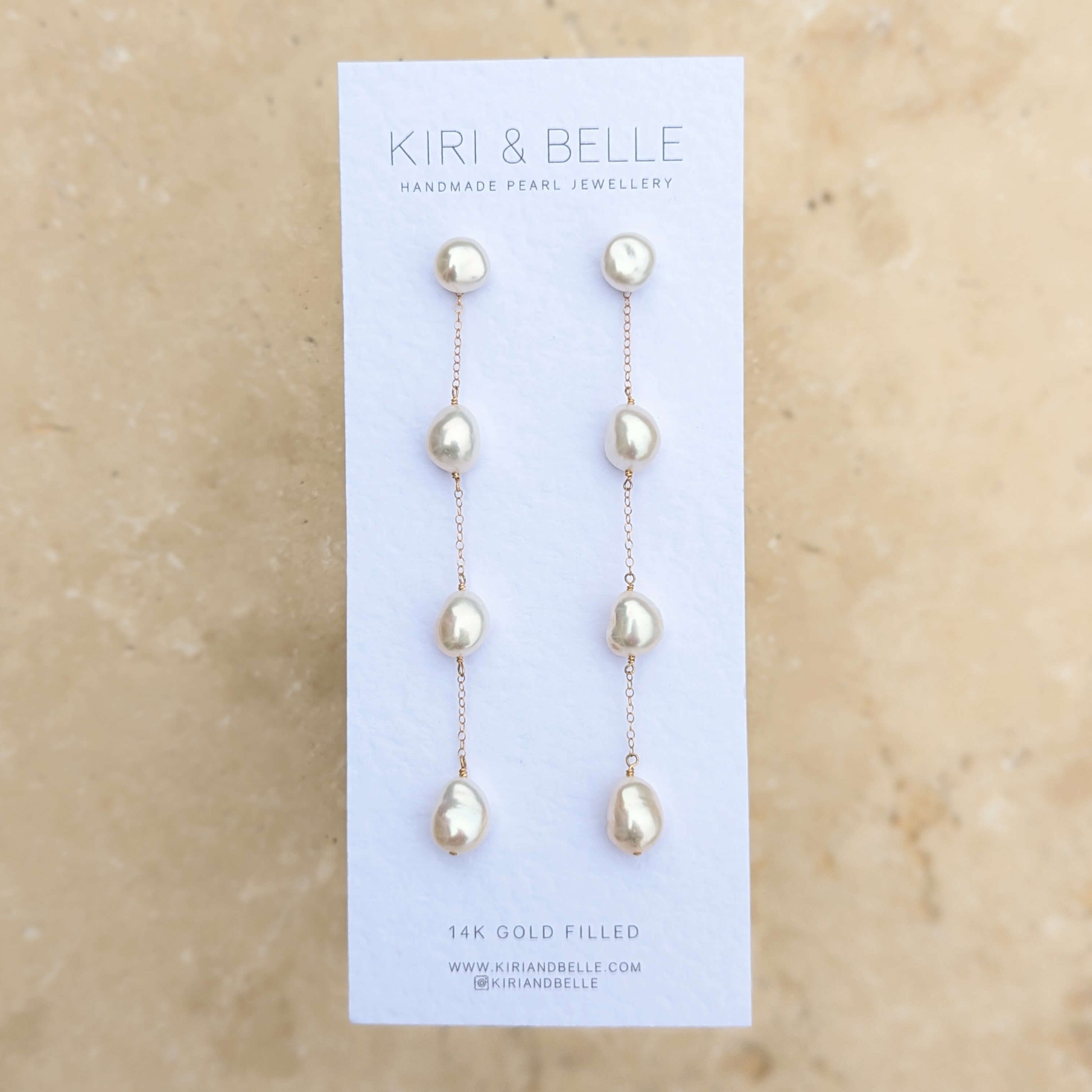 long pearl drop earrings in gold filled