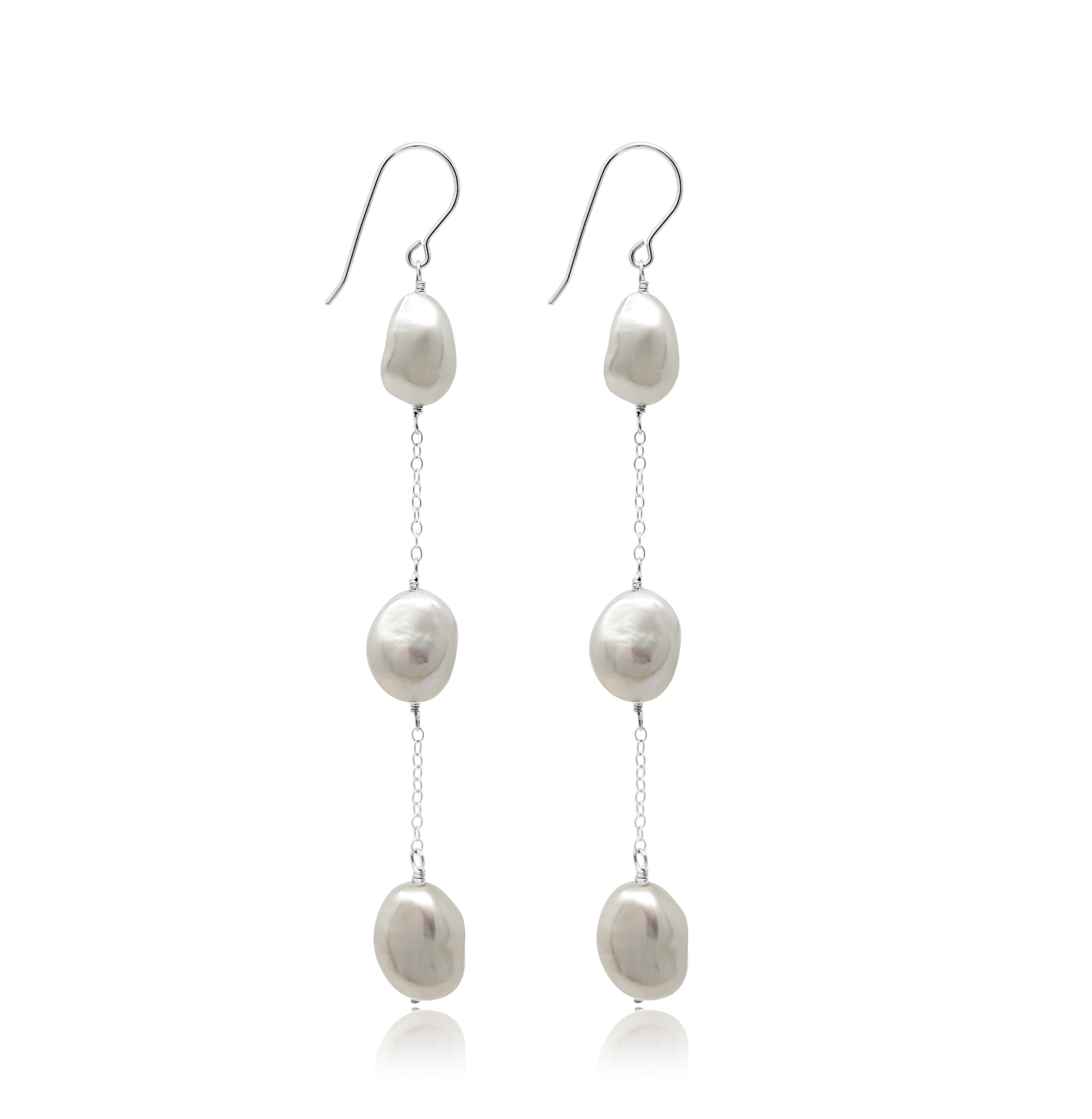 long pearl earrings with hook in sterling silver