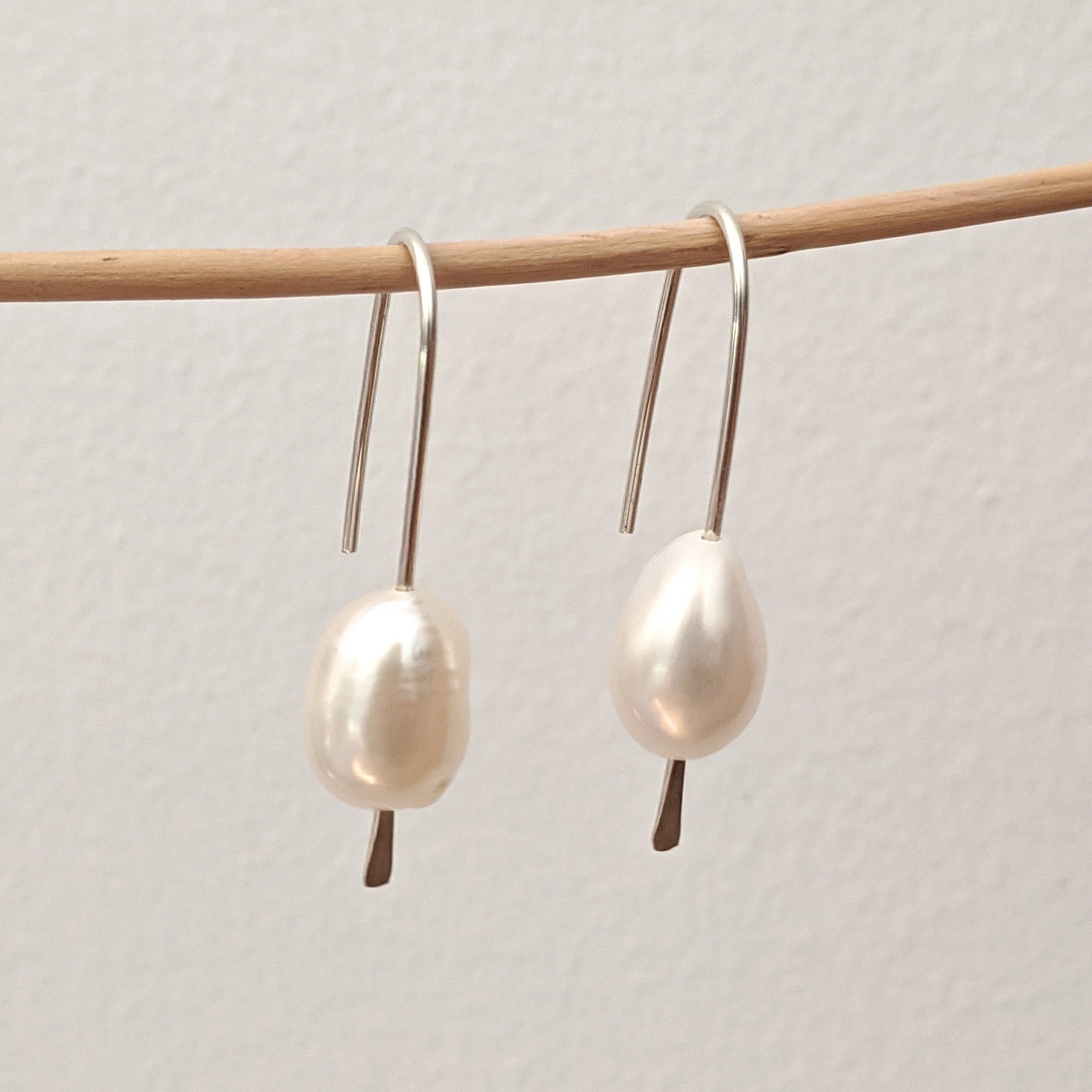 Mimi small sterling silver drop earrings with white pearl