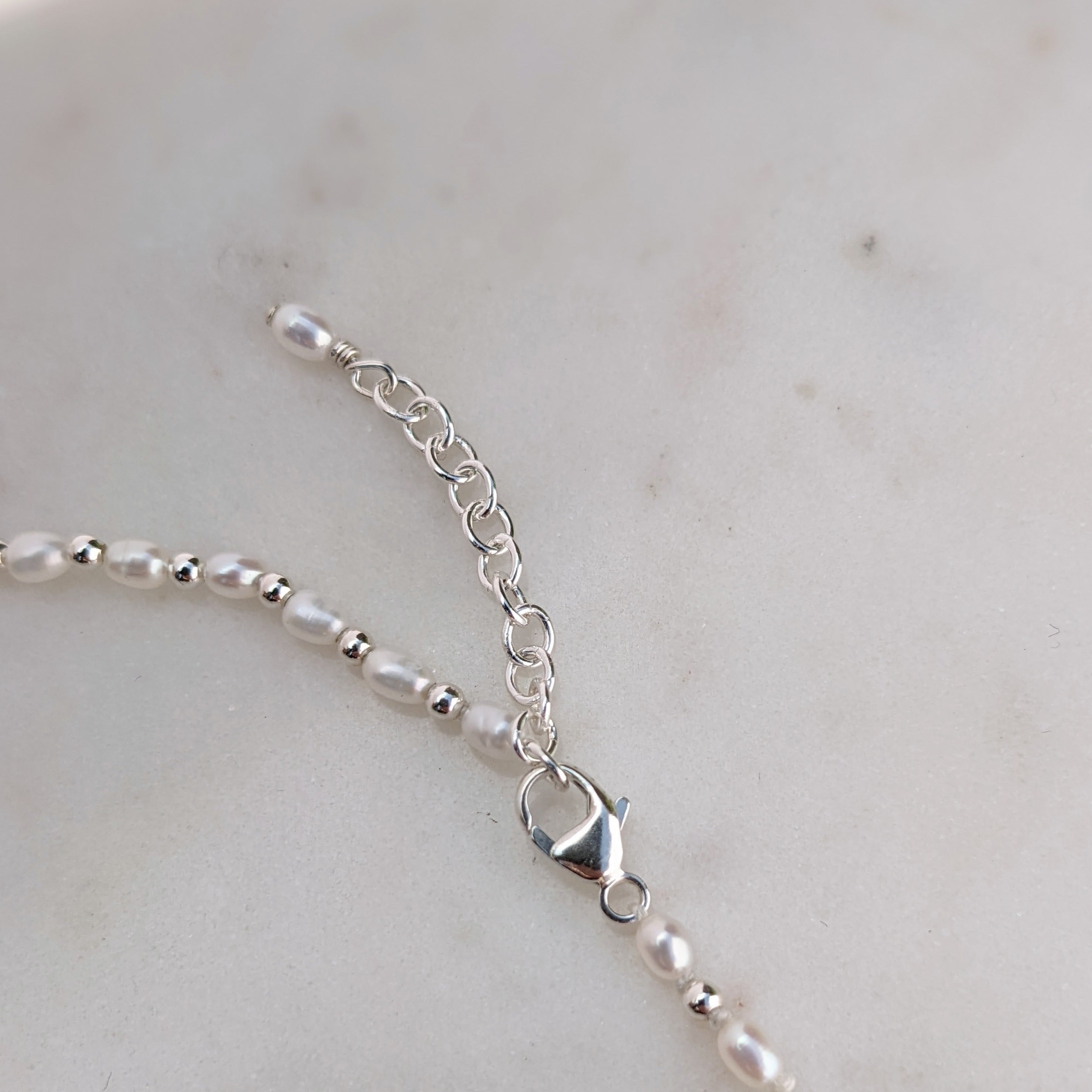 Mini seed and sterling silver bead anklet with adjustable chain clasp