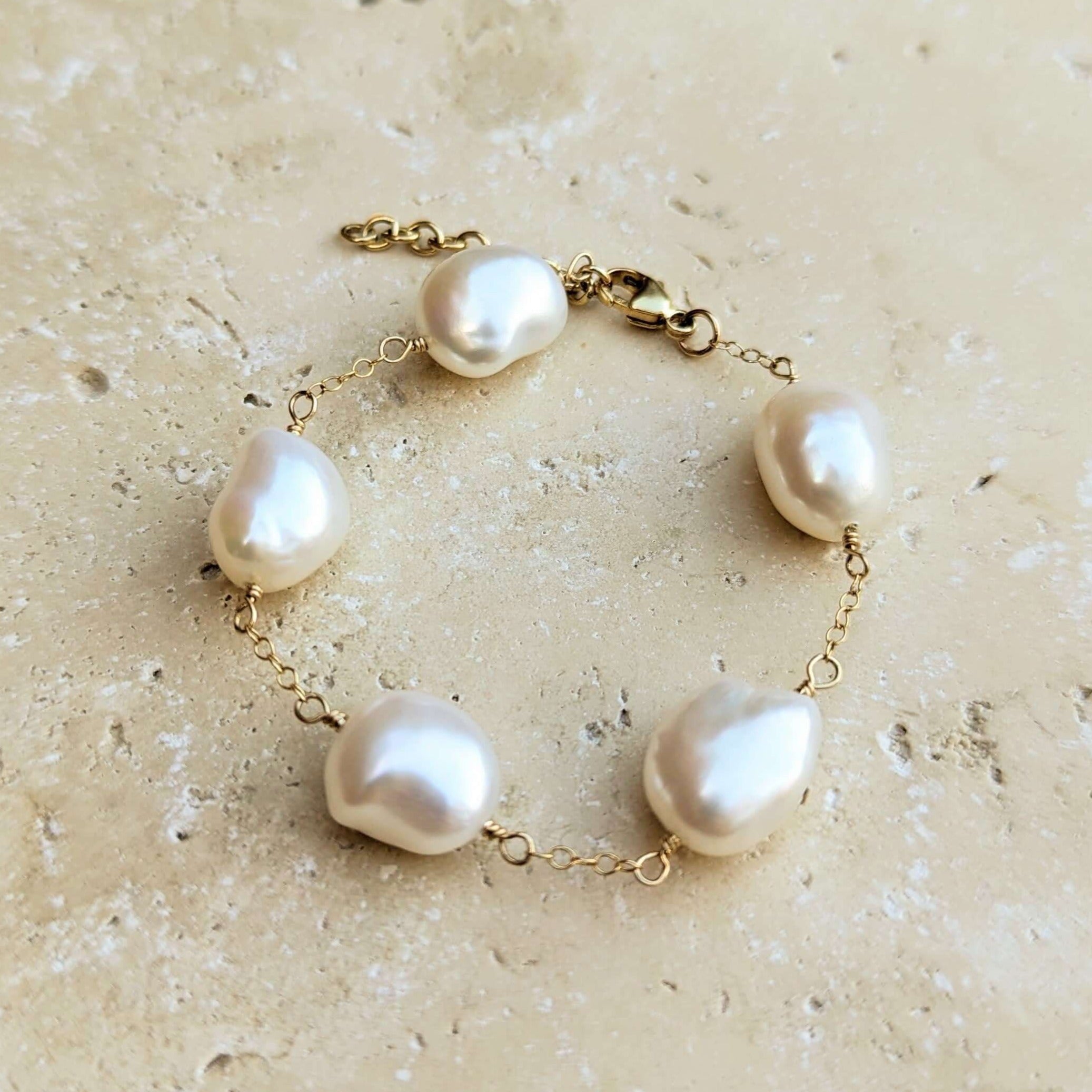 Baroque pearl chain bracelet in gold filled