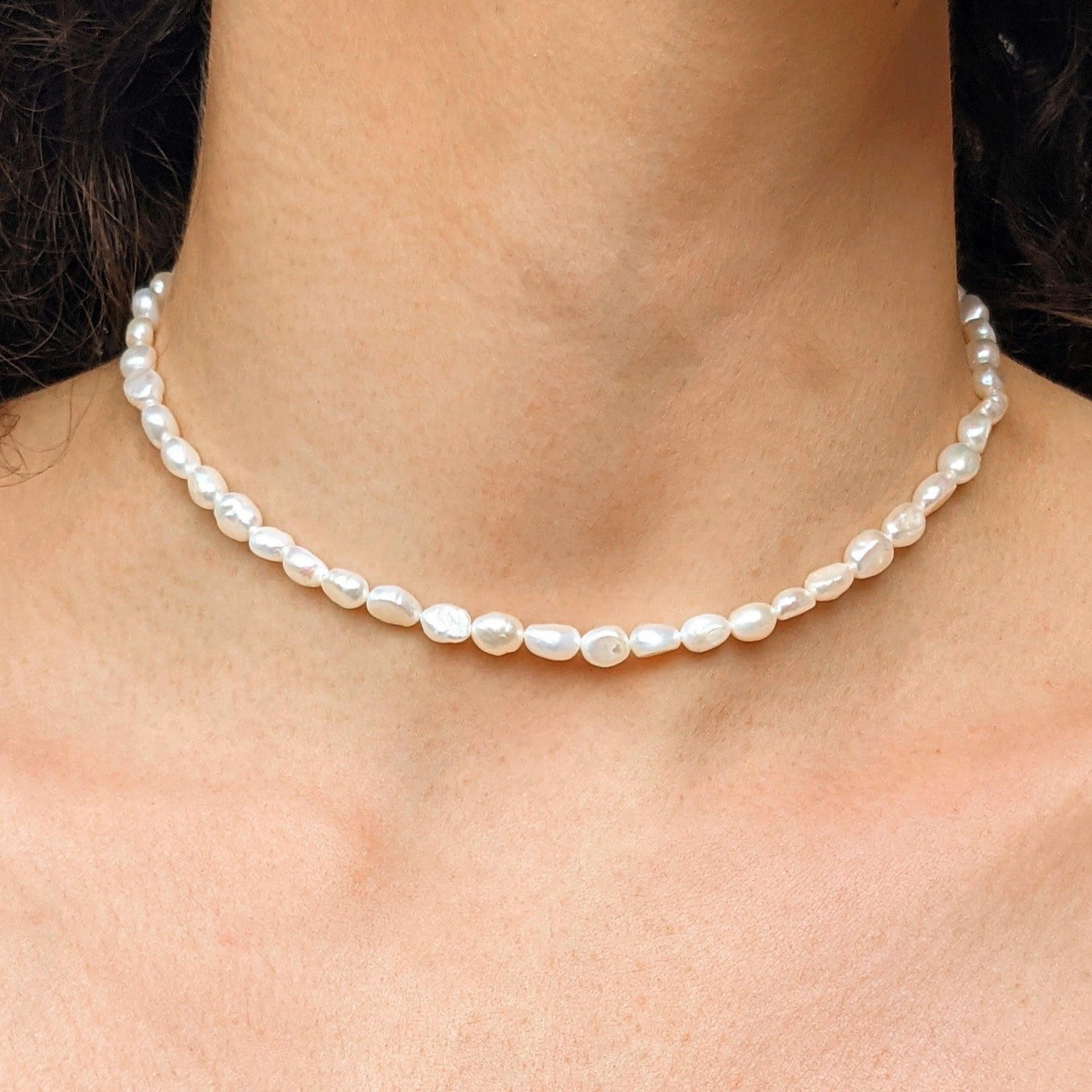 Pearl choker necklace small baroque irregular seed 15 inch length