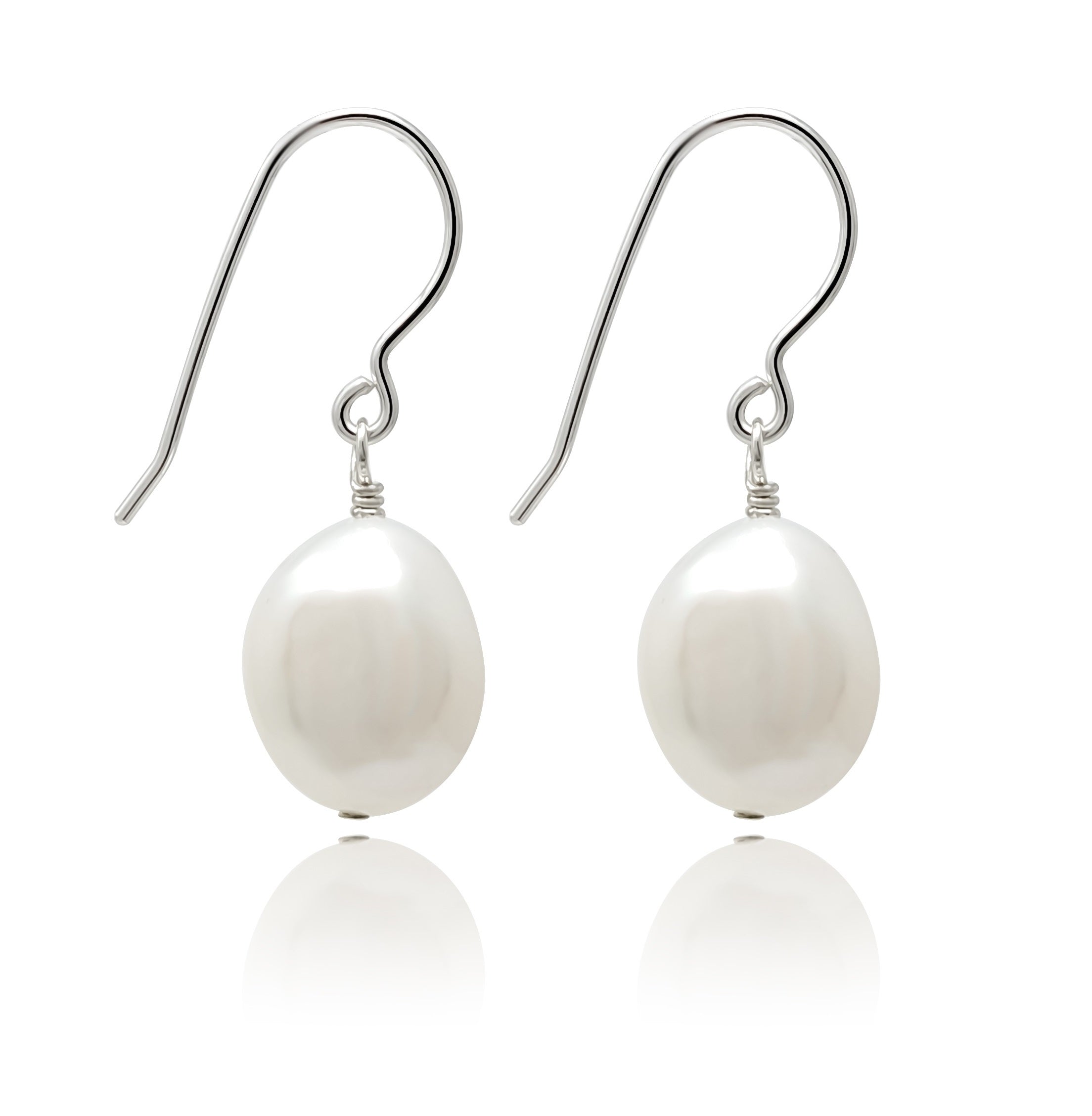 white pearl silver french hook earrings