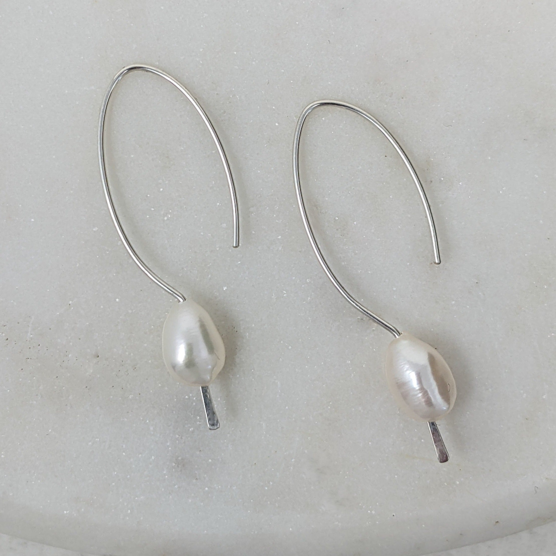 Pearl pull through wire earrings sterling silver