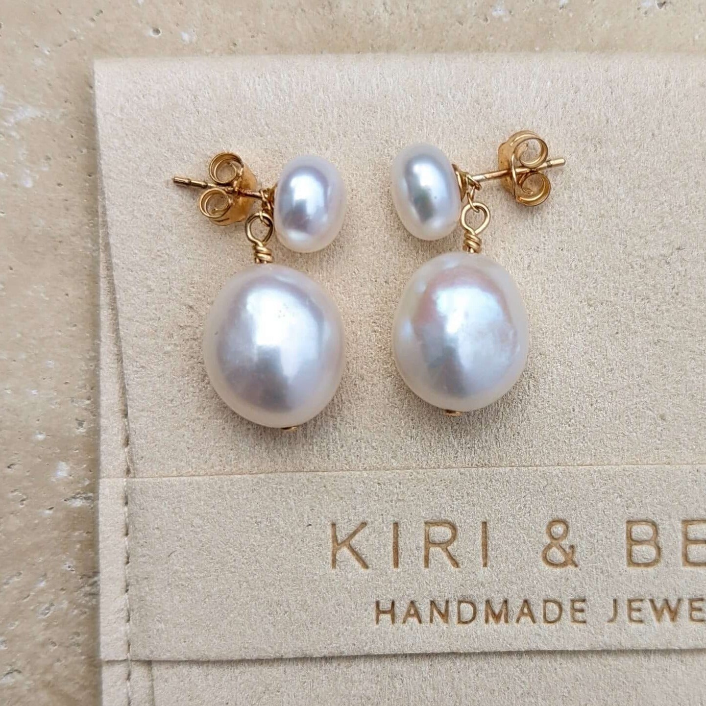 Gold filled pearl stud drop earrings