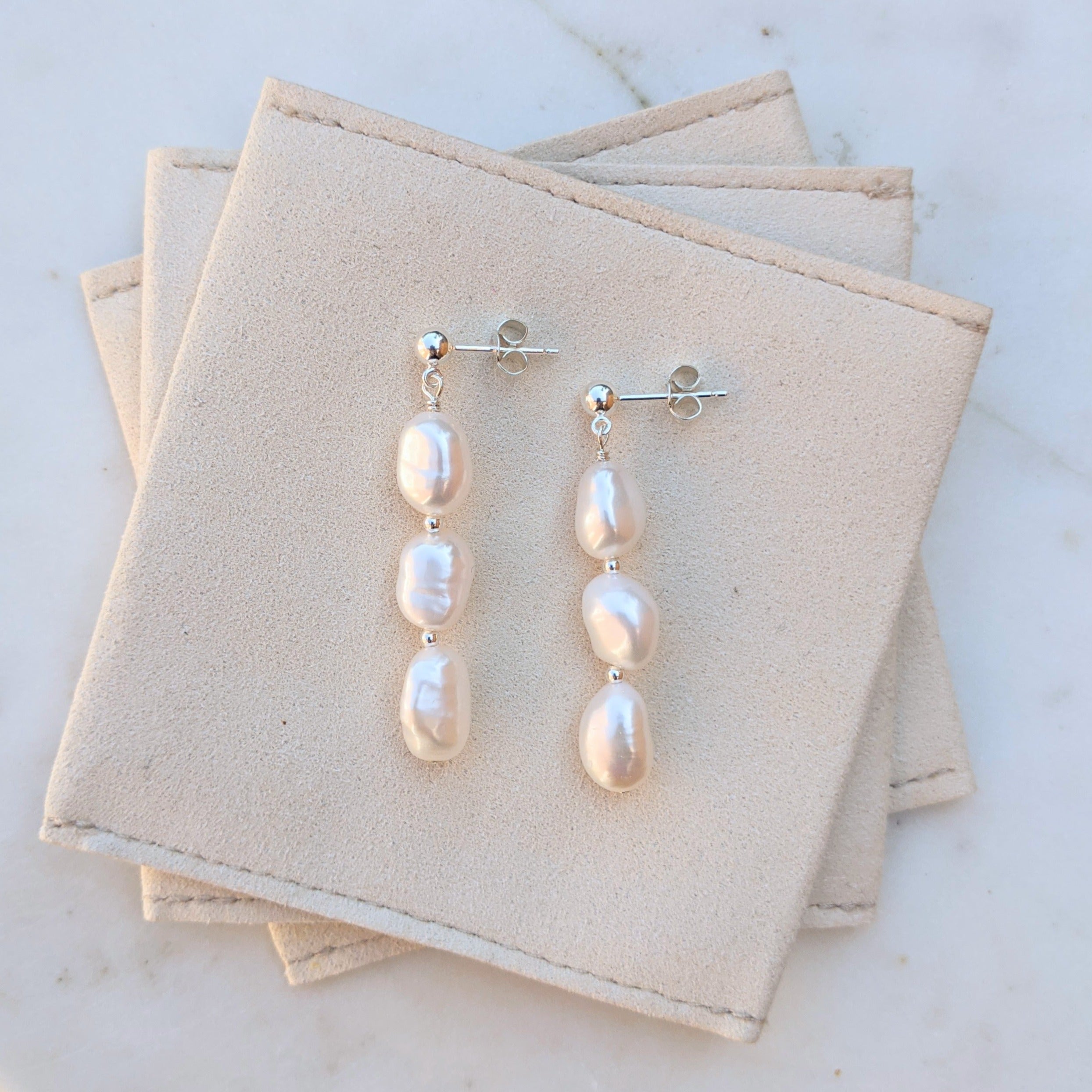 Pearl stud drop earrings in silver