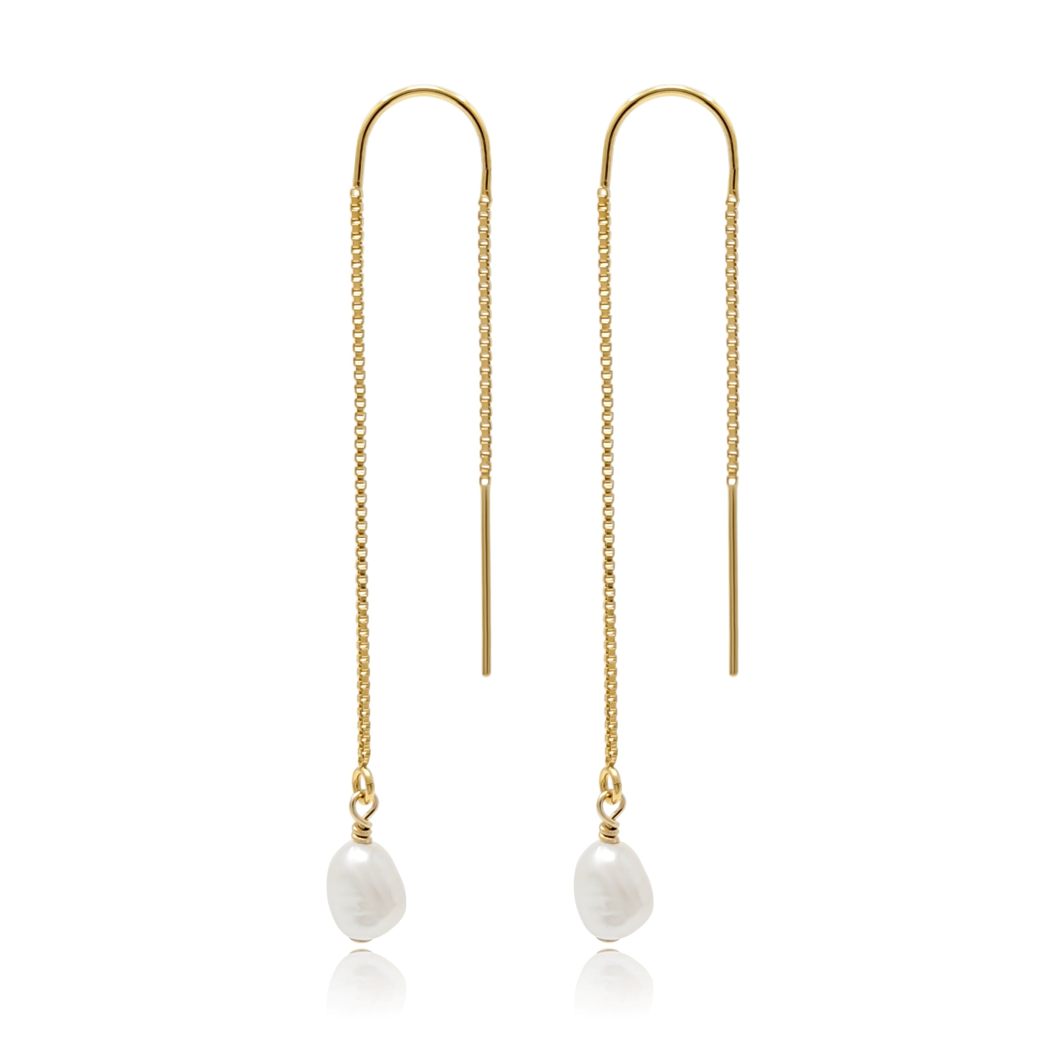 Pearl Threader Earrings in Gold Filled