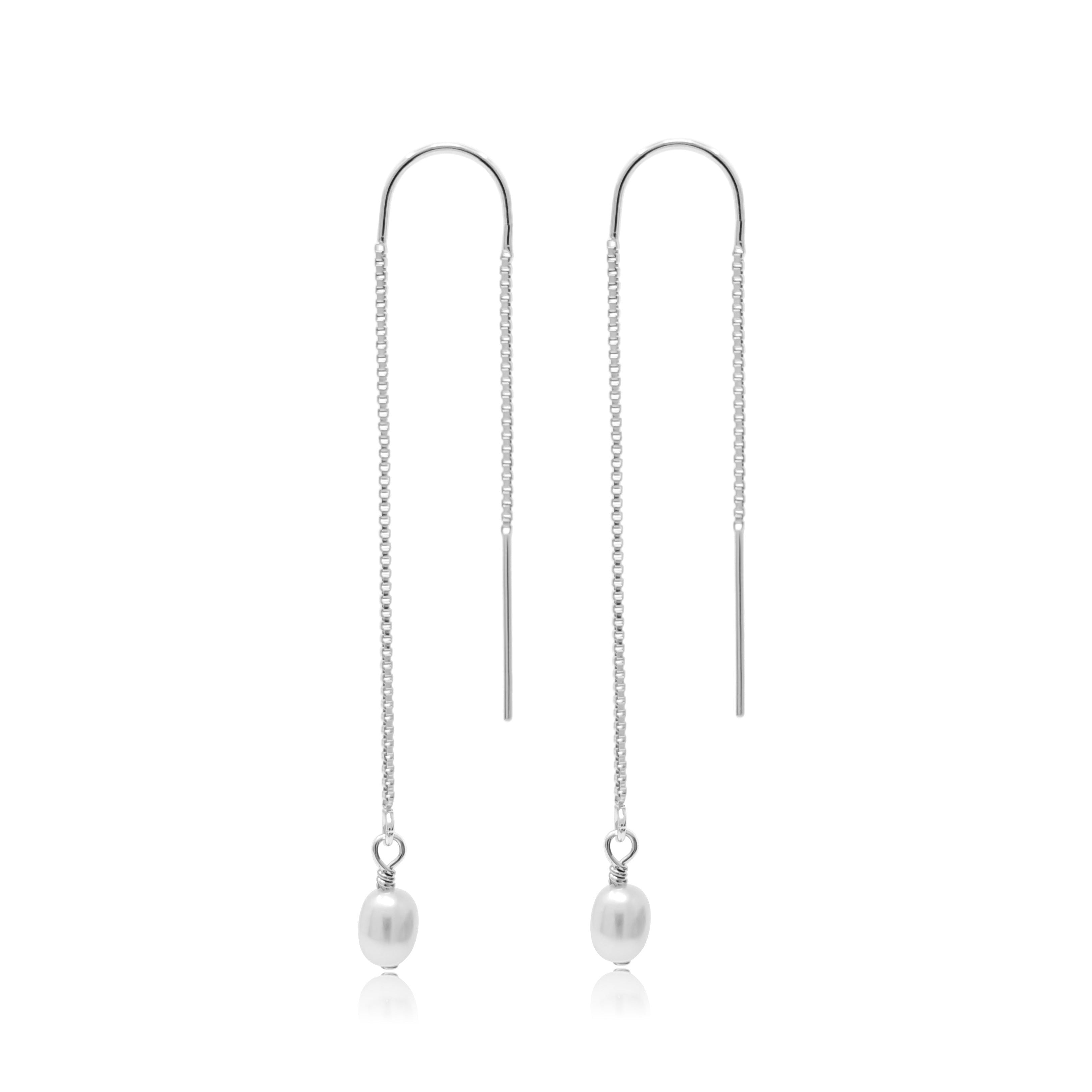 Pearl Threader Earrings in Sterling Silver