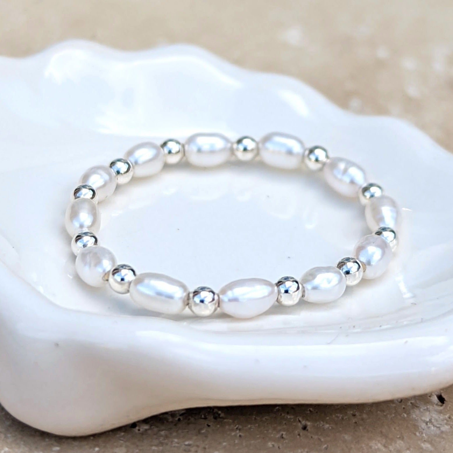 Pearl and sterling silver bead ring