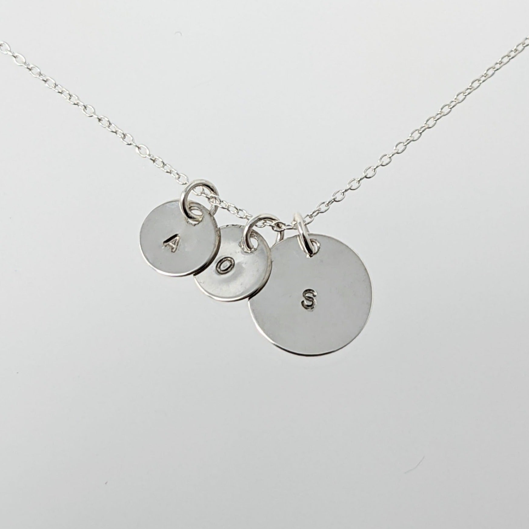 Personalised sterling silver letter disc pendant necklace