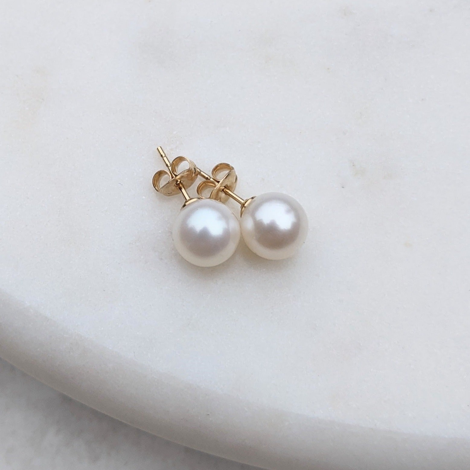 Stainless Steel Gold Stud Earrings With White Acrylic Pearl Beads – A166, Hypoallergenic, Fashion Beaded Style