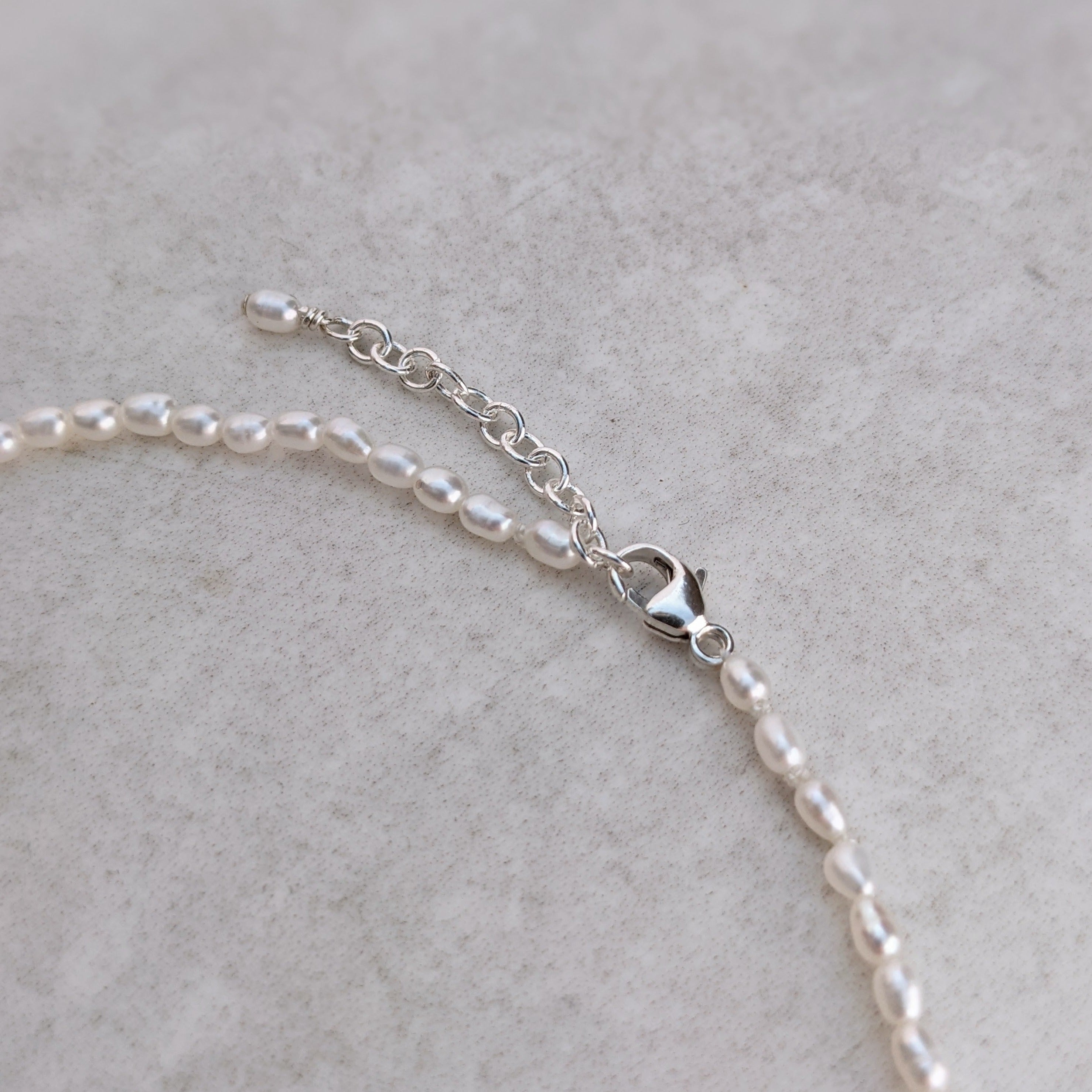 Seed pearl ankle bracelet with sterling silver adjustable clasp