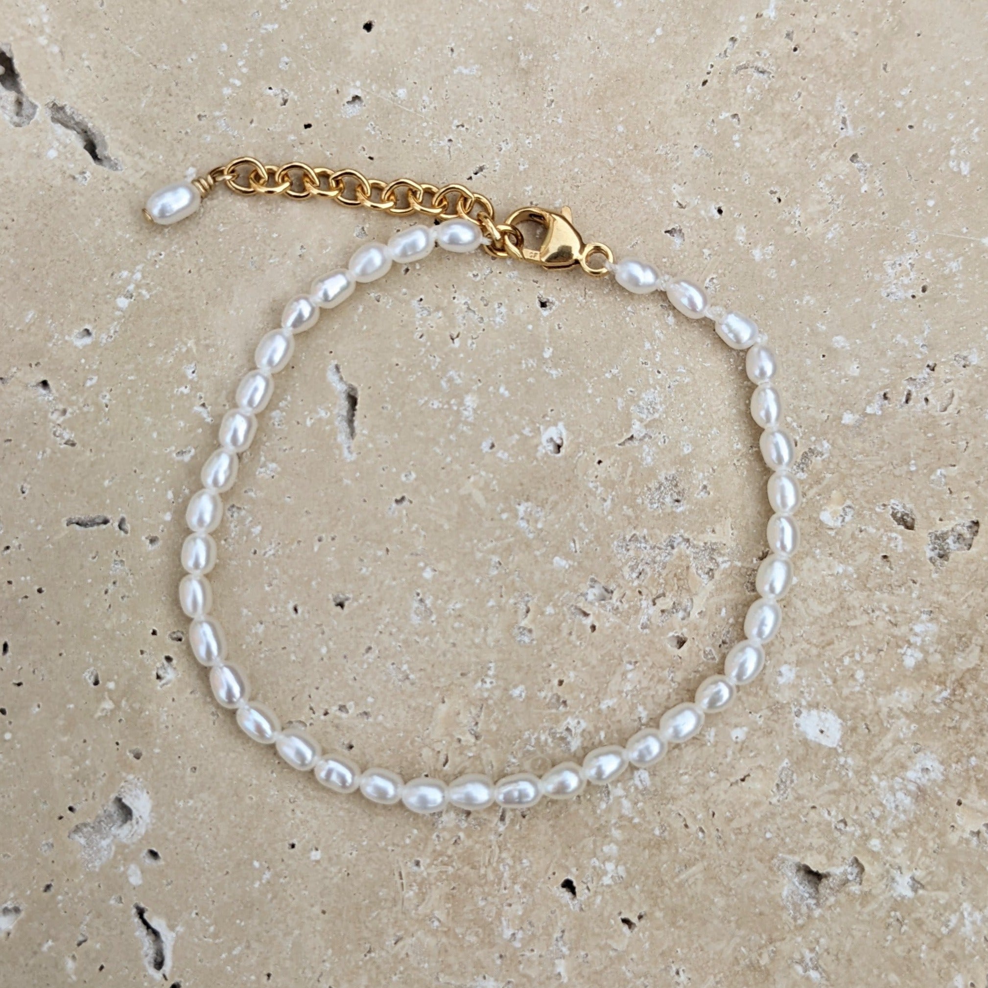 Gold filled adjustable seed pearl bracelet