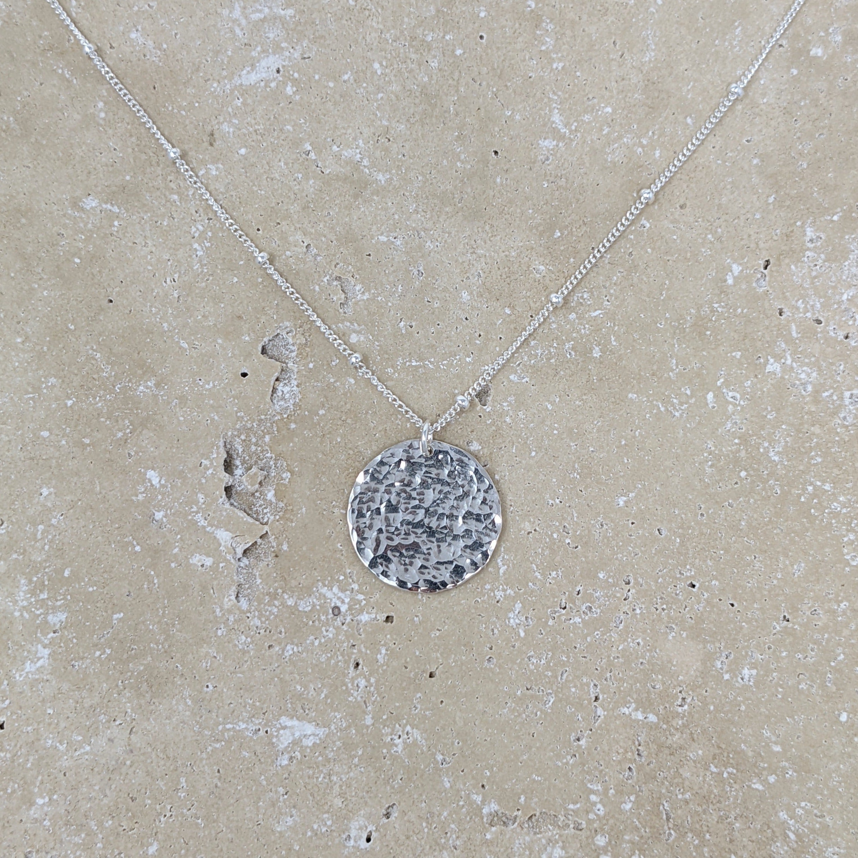 Sterling silver hammered pendant chain necklace 