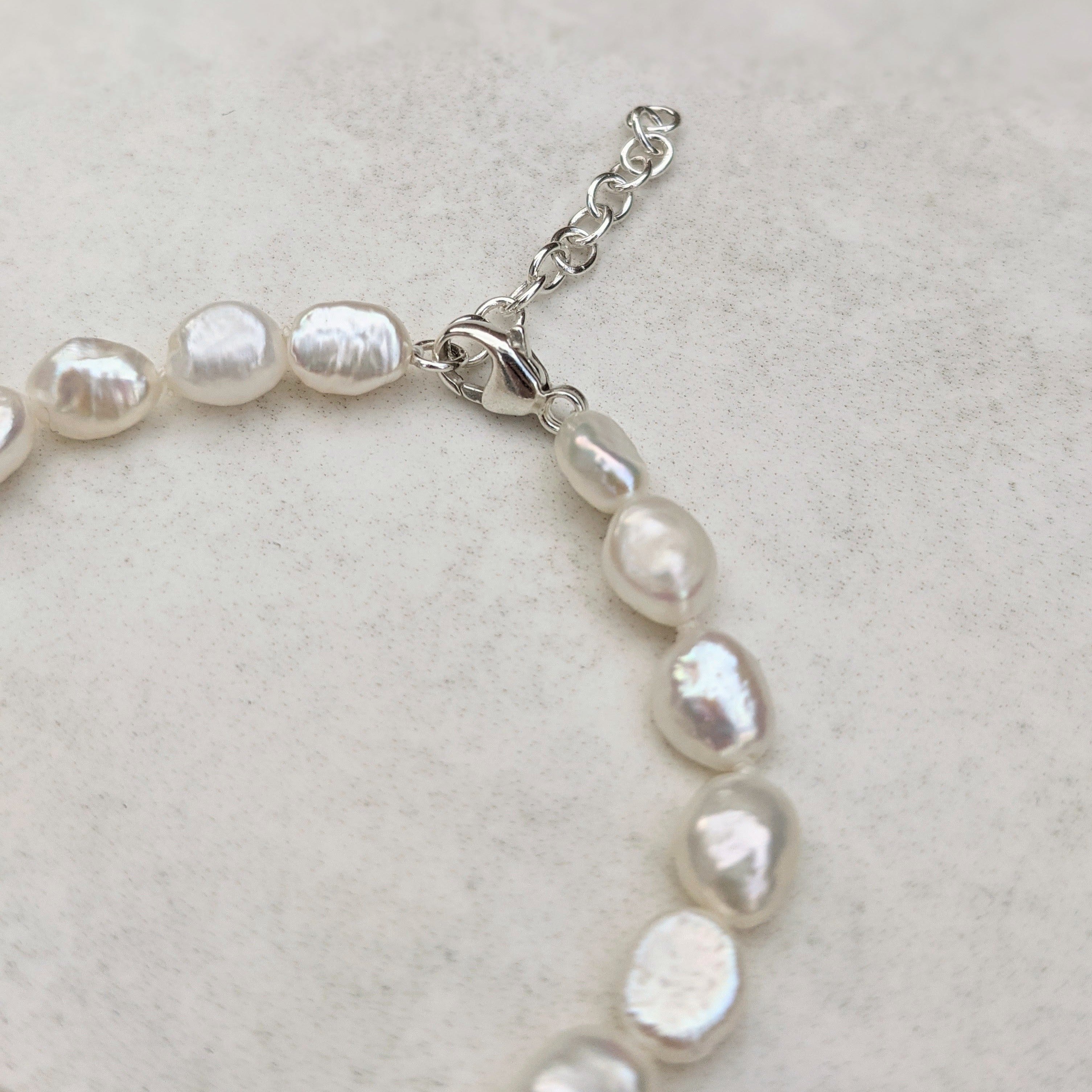 Small baroque pearl bracelet in silver irregular handmade gift