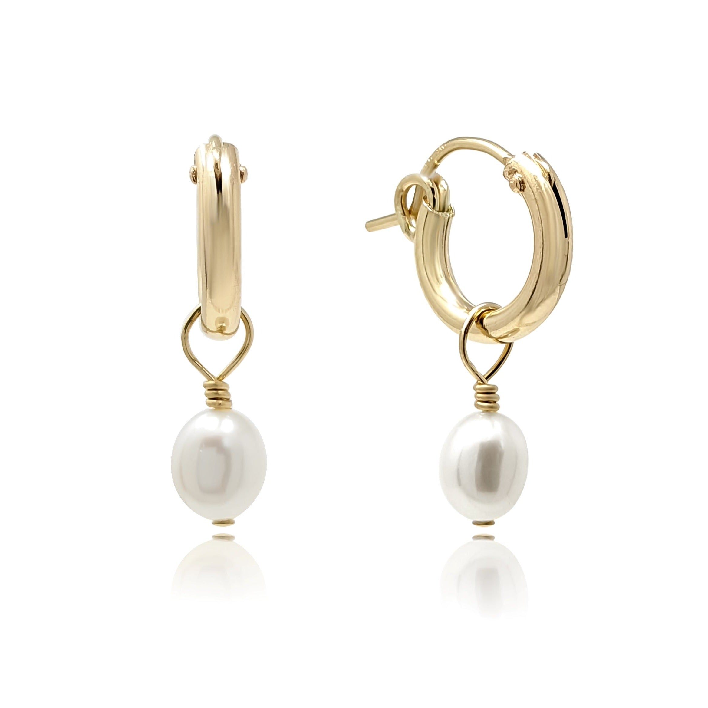 Small pearl hoop earrings in gold filled