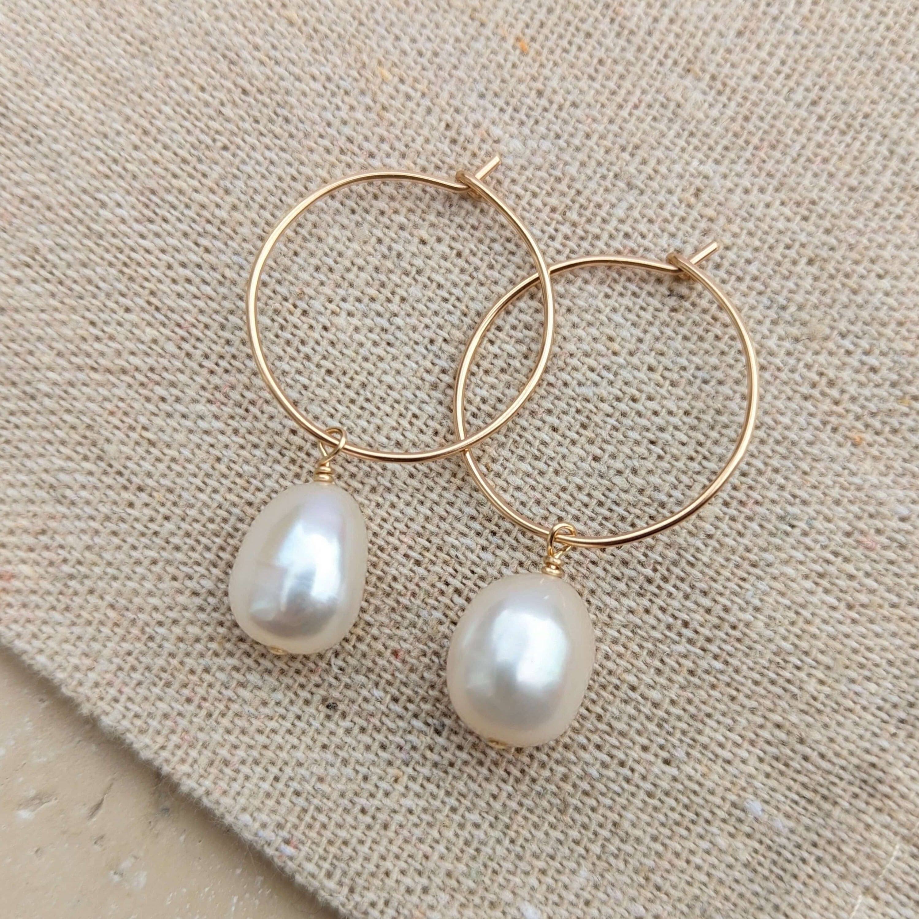 dangle hoop large single baroque pearl earrings in gold filled