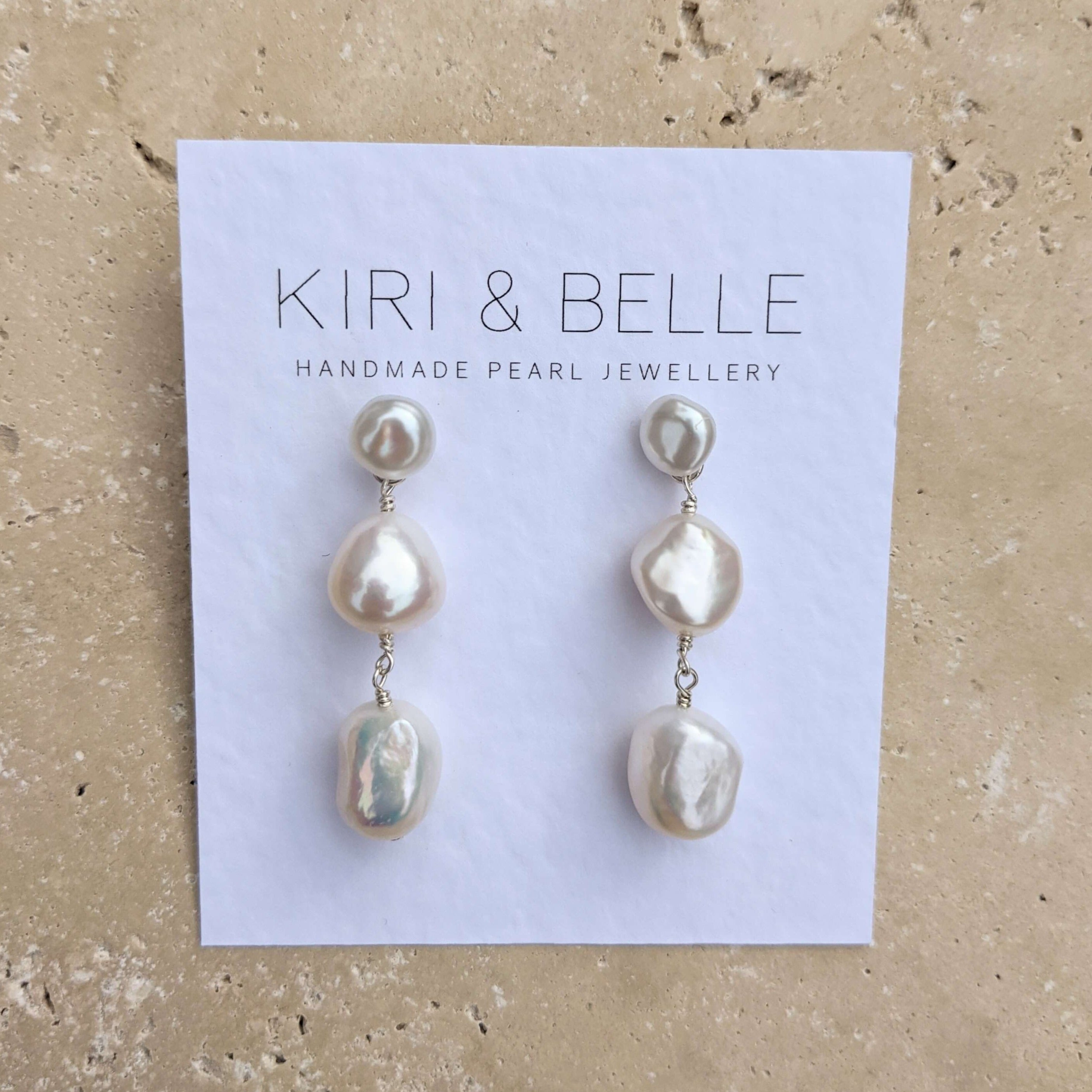 three pearl drop earrings in sterling silver
